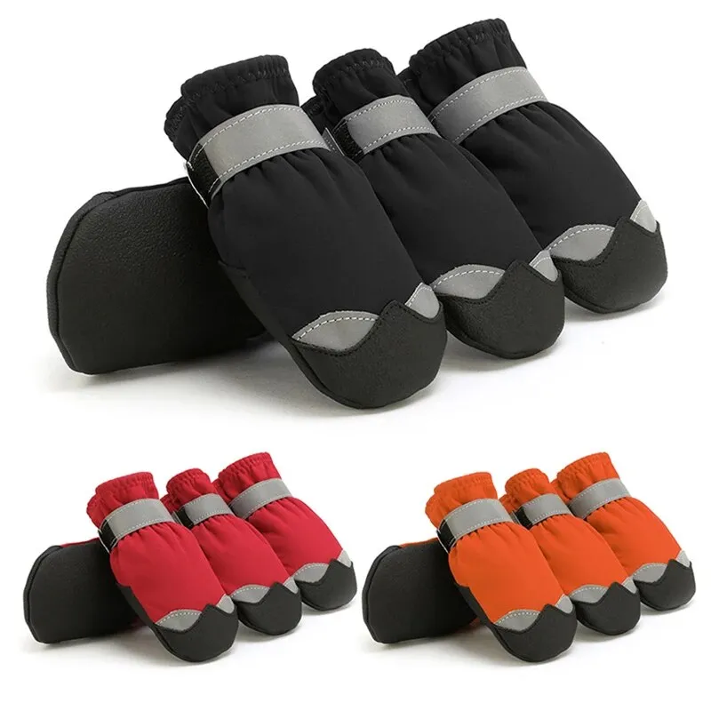 4pcs Anti-Slip Pet Shoes  Waterproof Reflective Dog Boots