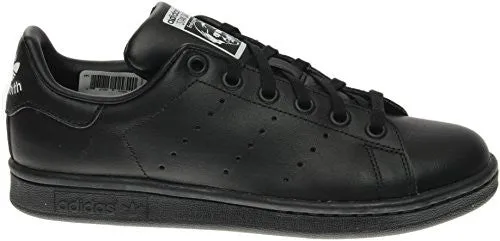 adidas Performance Stan Smith J Tennis Shoe (Big Kid), Black/Black/Running White, 4.5 M US Big Kid