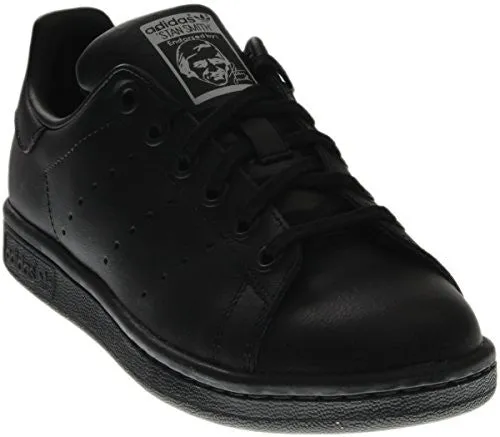 adidas Performance Stan Smith J Tennis Shoe (Big Kid), Black/Black/Running White, 4.5 M US Big Kid