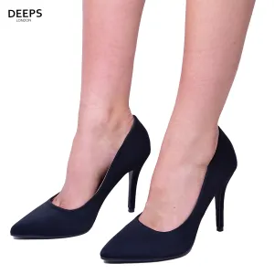 AMARA LYCRA STILETTO HIGH HEEL POINTED TOE PUMPS BLACK