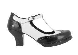 Art 1067 Harlem Black White T-Bar Brogue Court Shoe Made In Spain