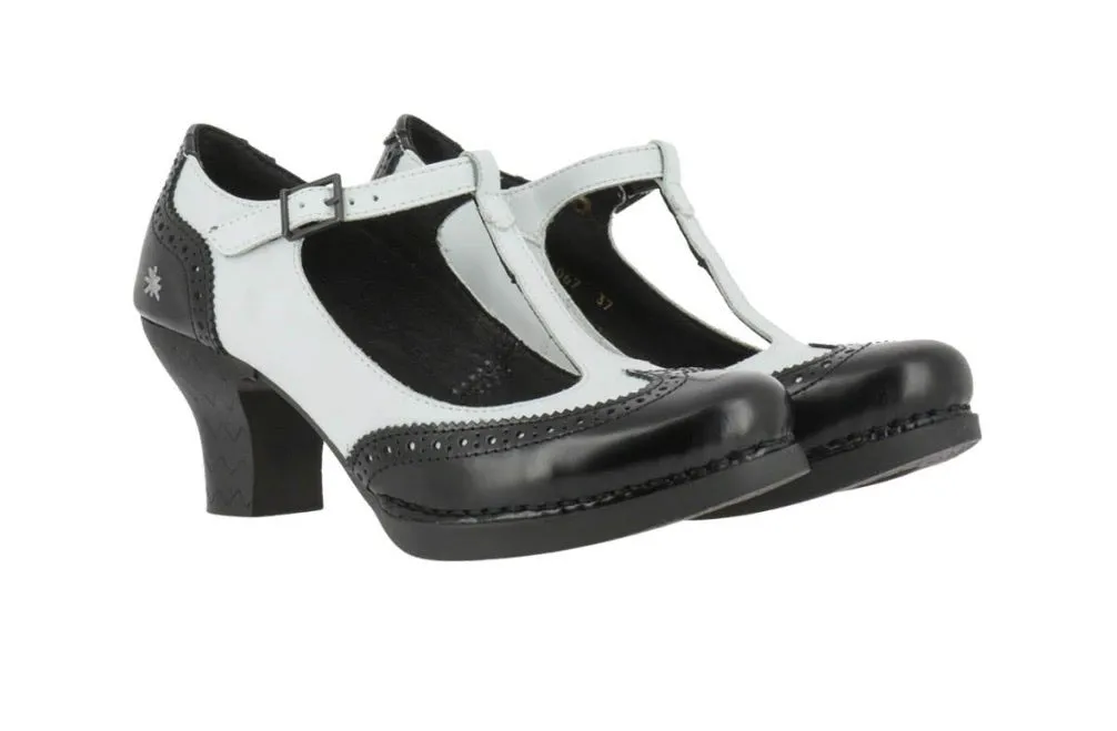 Art 1067 Harlem Black White T-Bar Brogue Court Shoe Made In Spain