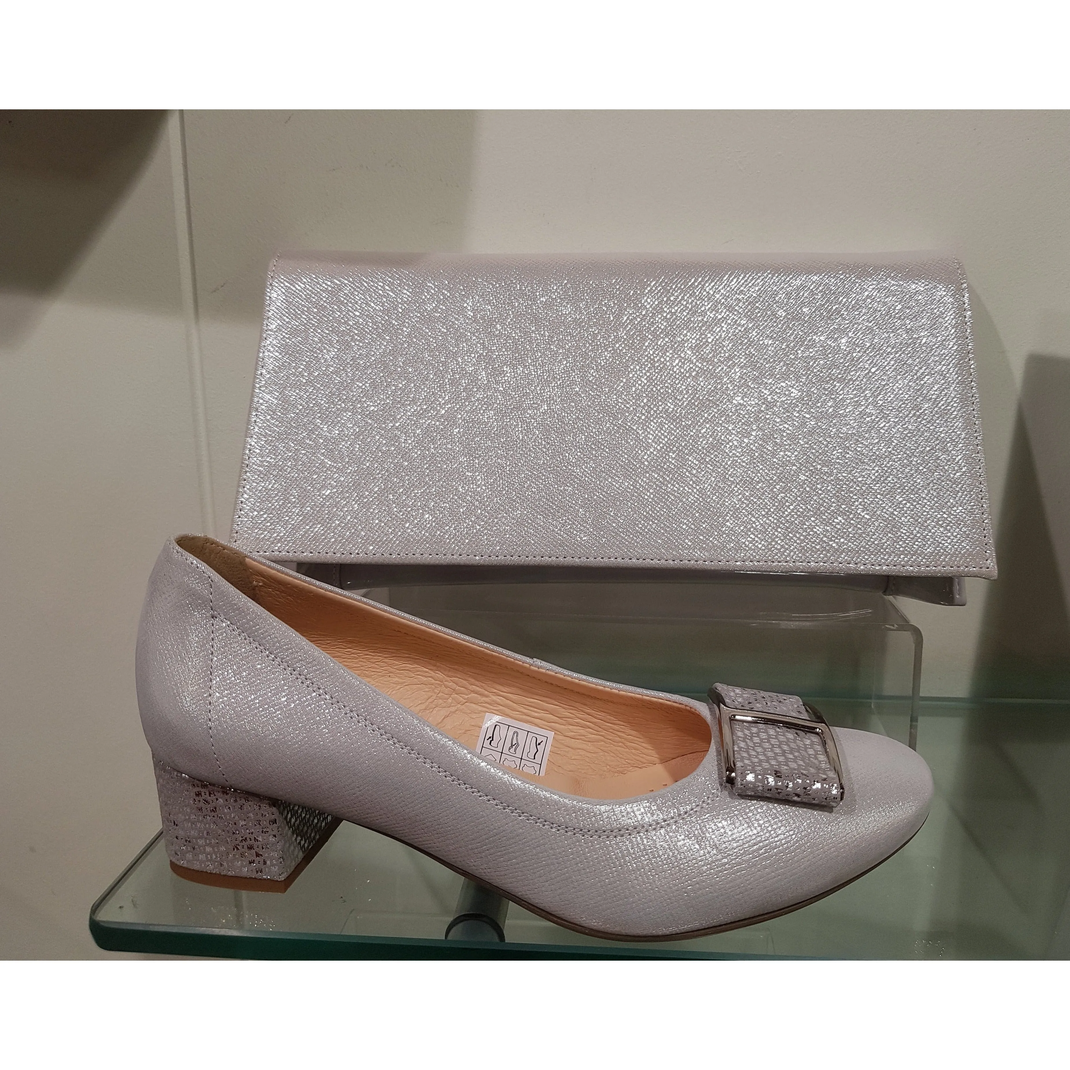 Bioeco 5632 Silver Low Heel occasion shoe matching bag available
