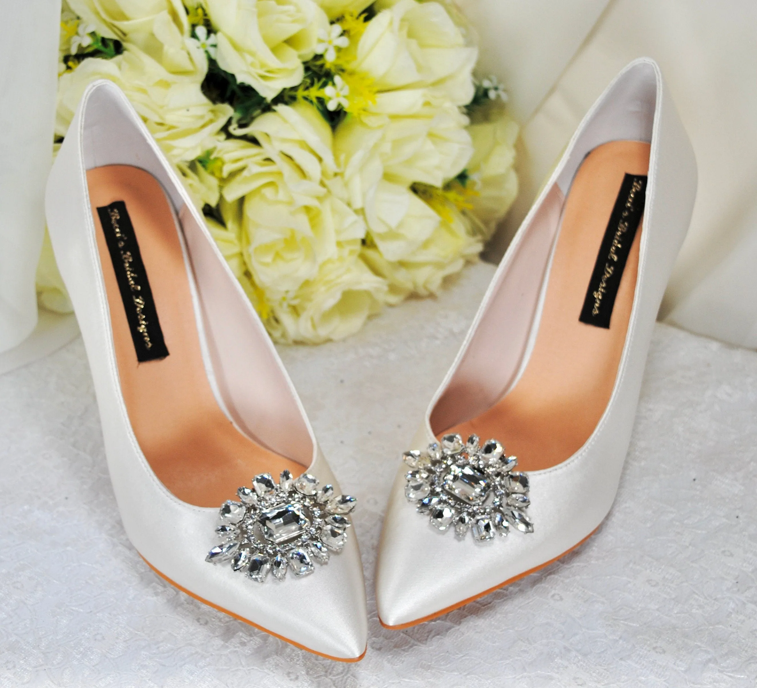 Black Evening Shoes Pointed Court Shoe with Crystal Clip