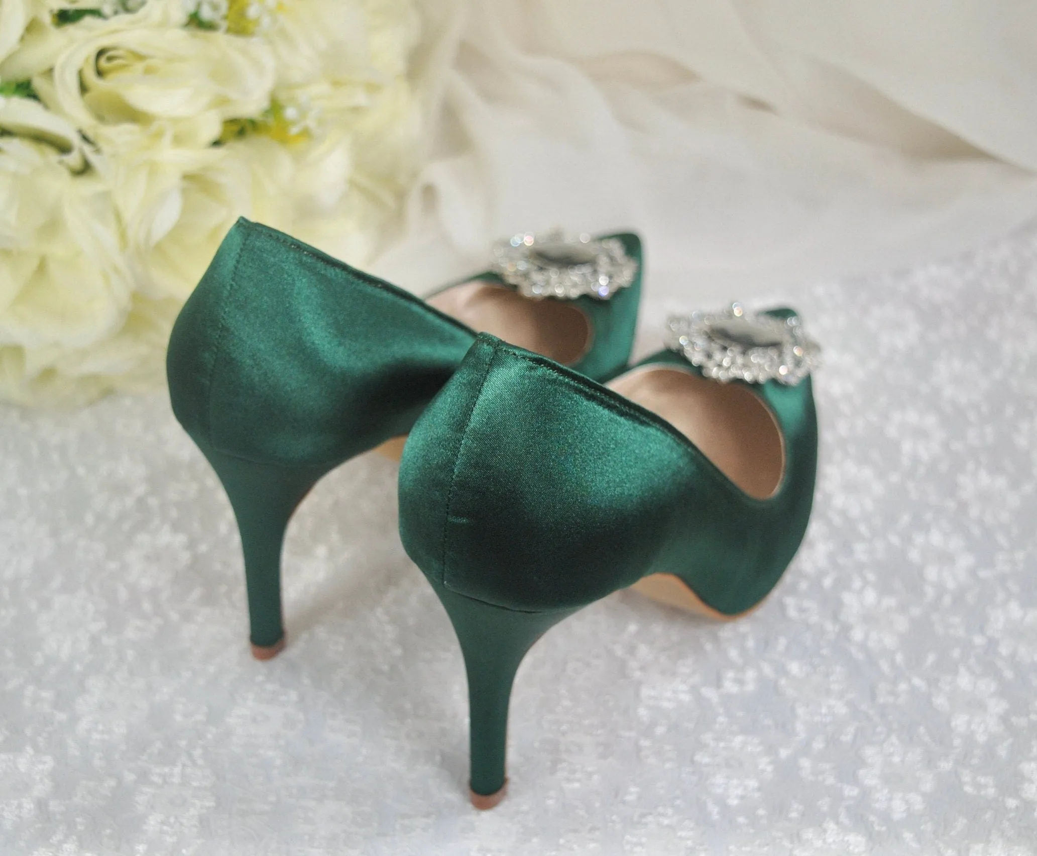 Black Evening Shoes Pointed Court Shoe with Crystal Clip
