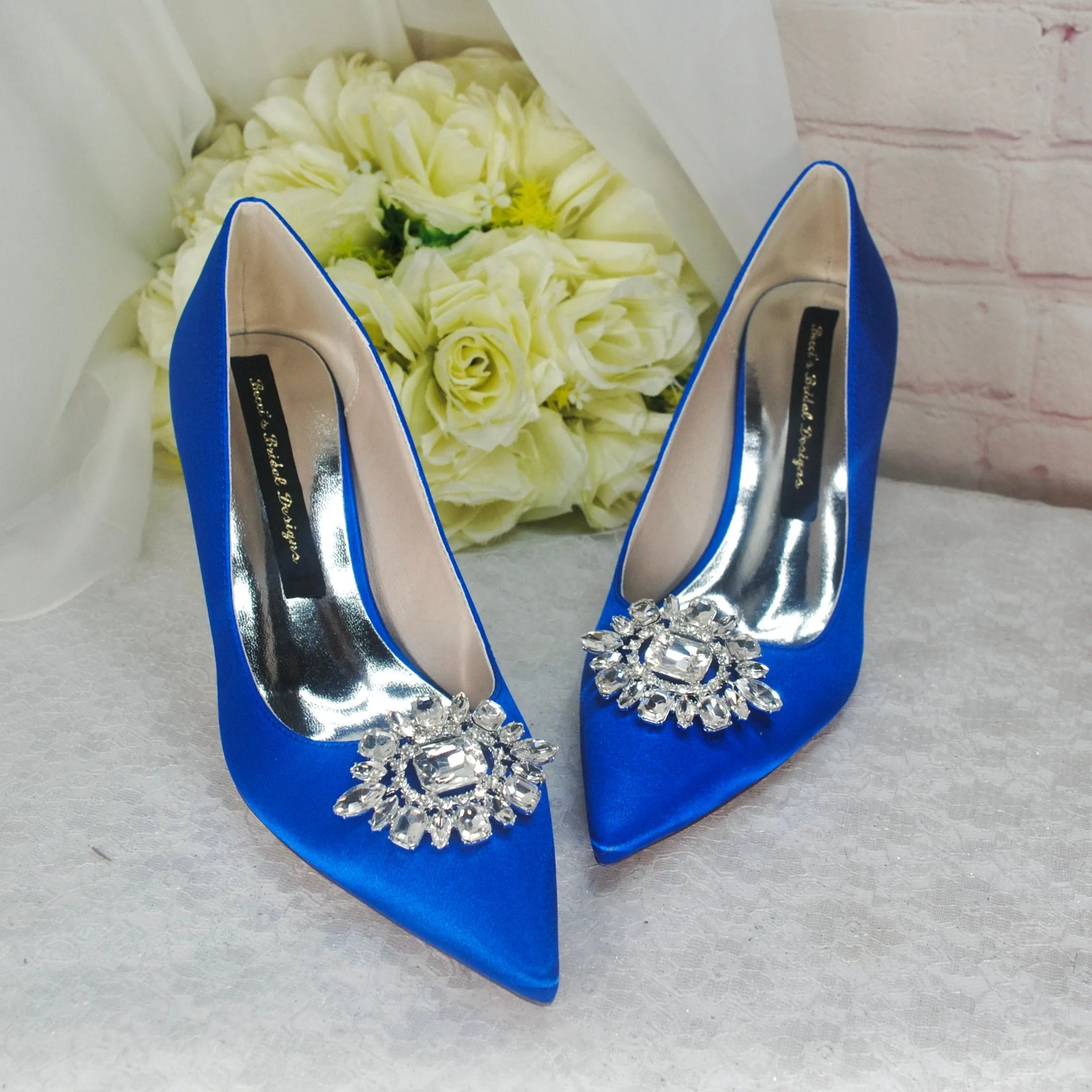 Black Evening Shoes Pointed Court Shoe with Crystal Clip