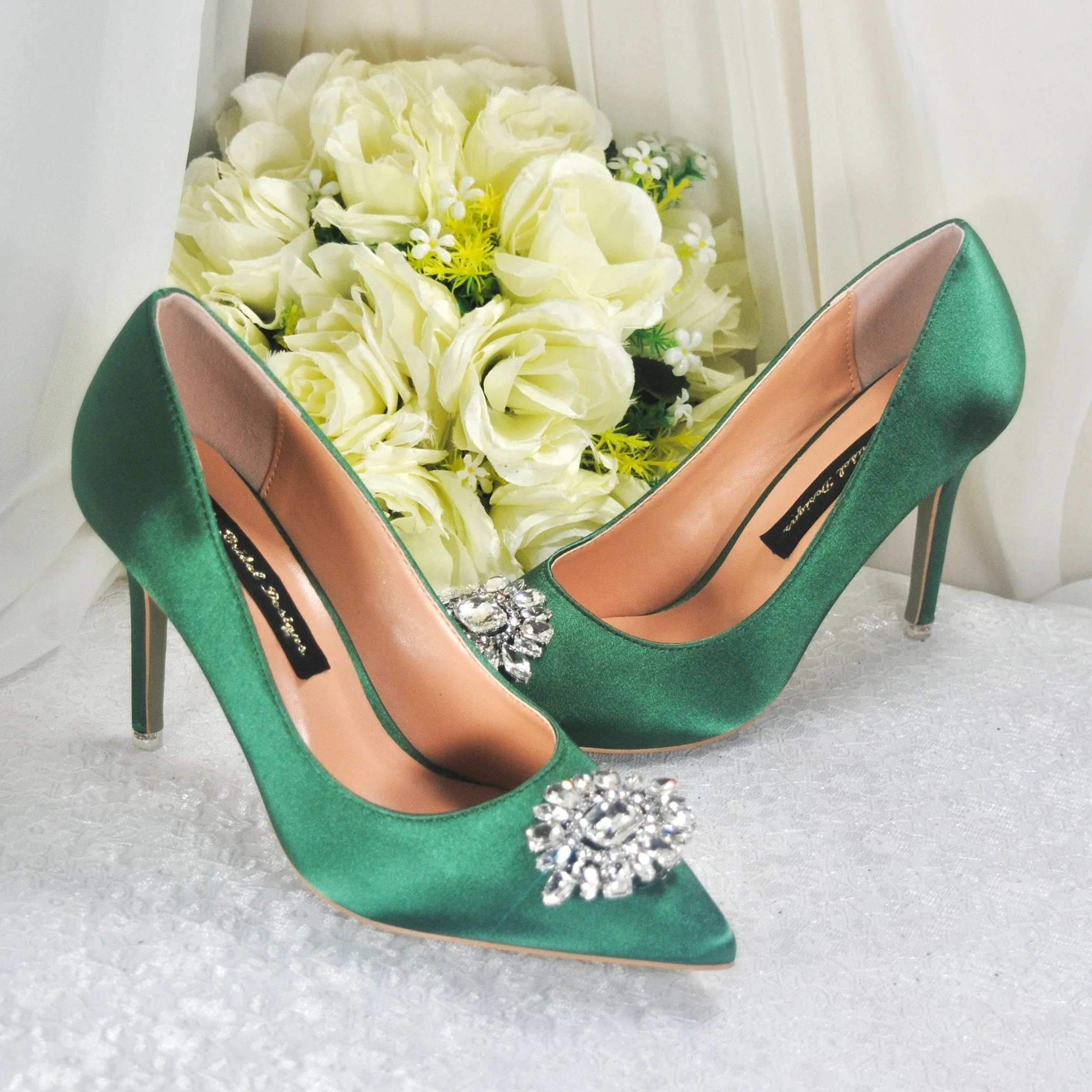 Black Evening Shoes Pointed Court Shoe with Crystal Clip