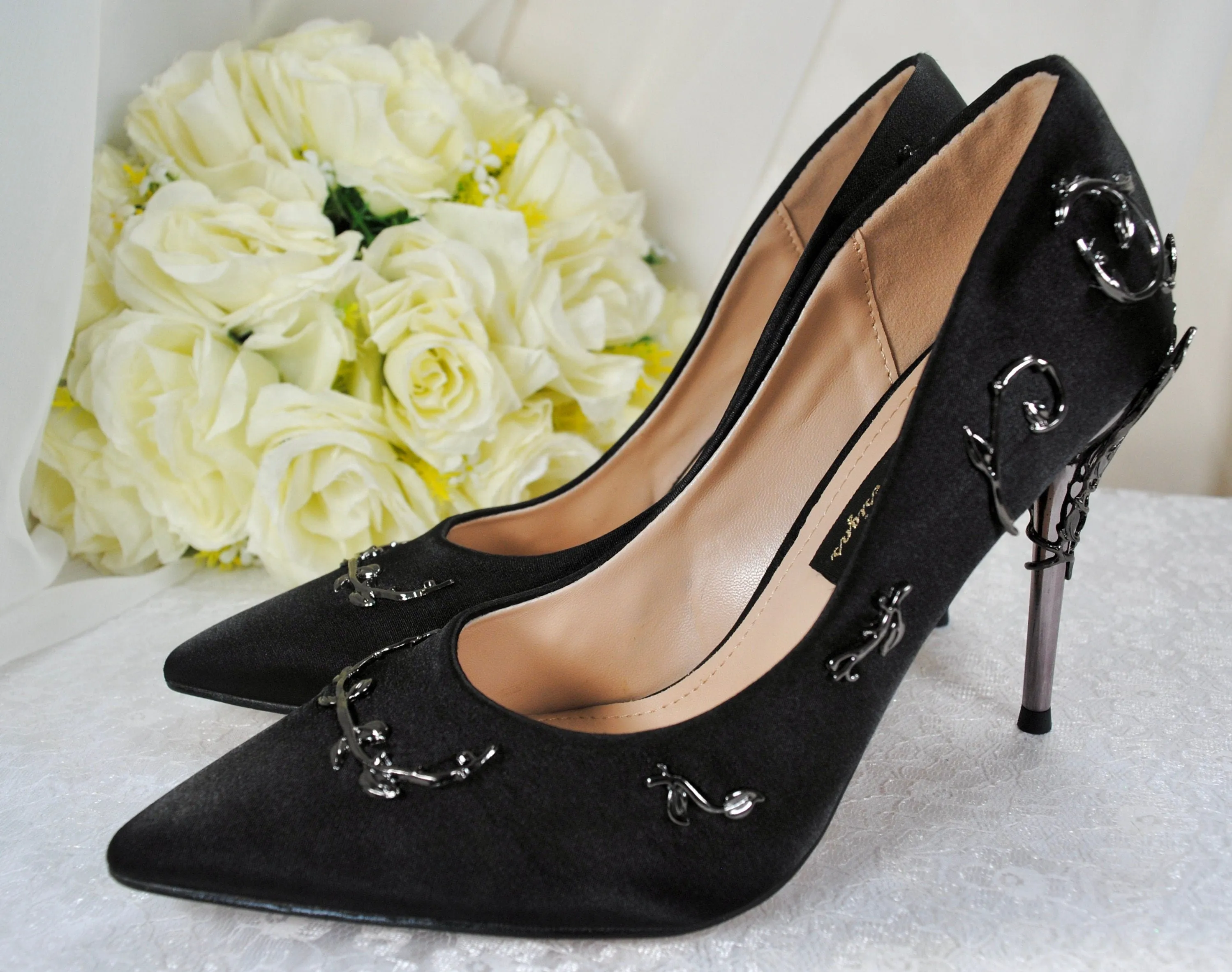 Black Filigree Vine Wedding Shoes Size UK5/US7.5