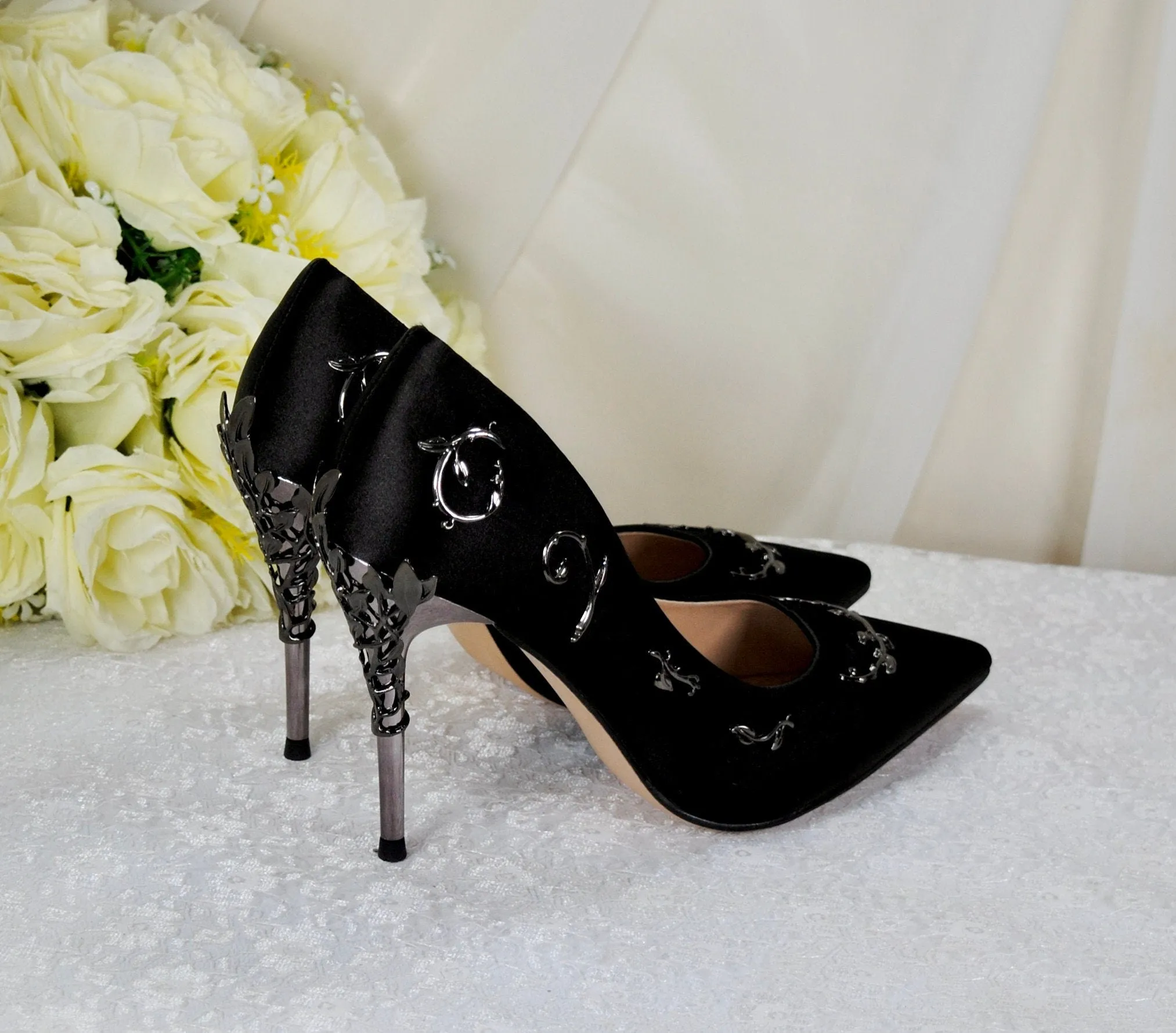 Black Filigree Vine Wedding Shoes Size UK5/US7.5