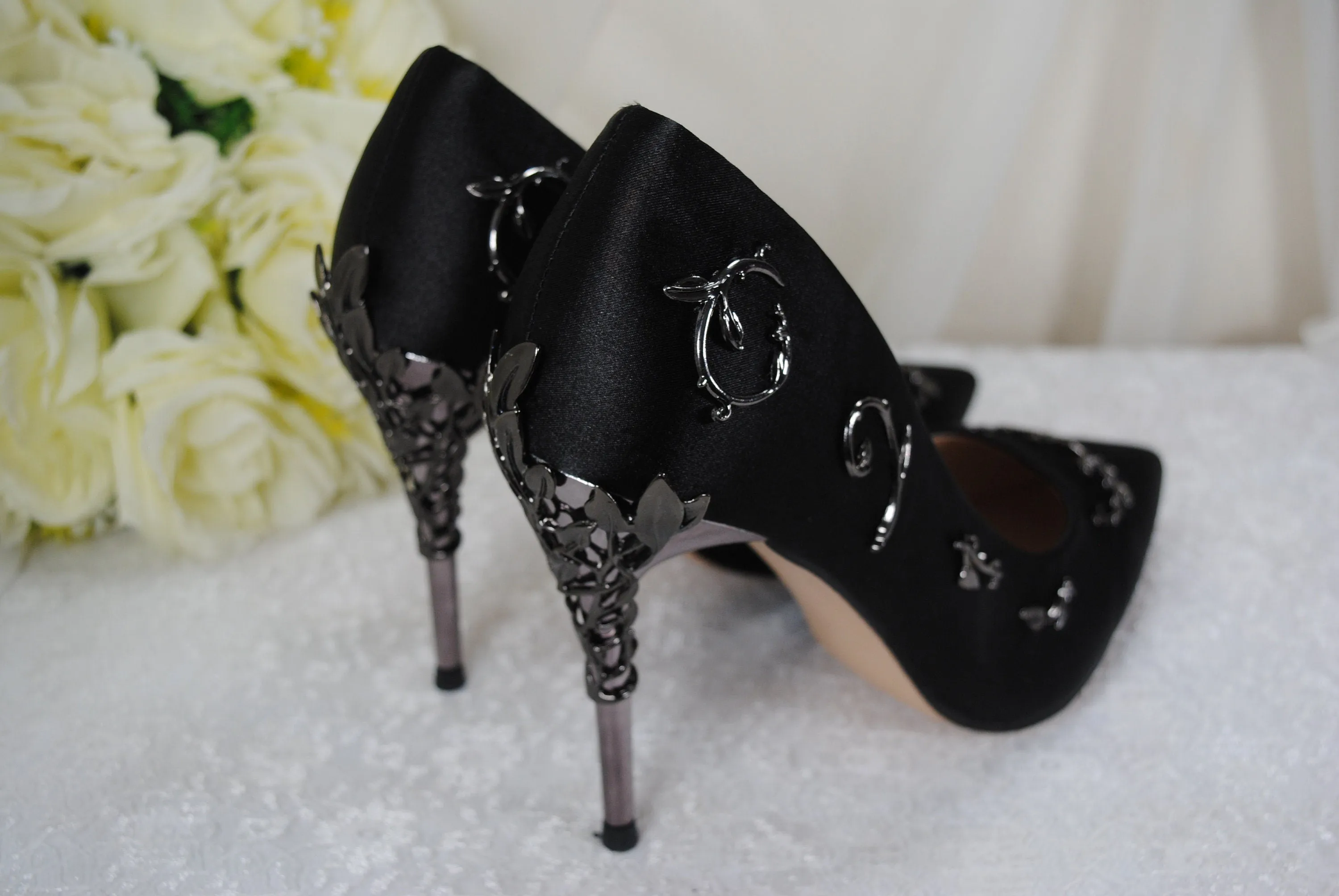 Black Filigree Vine Wedding Shoes Size UK5/US7.5