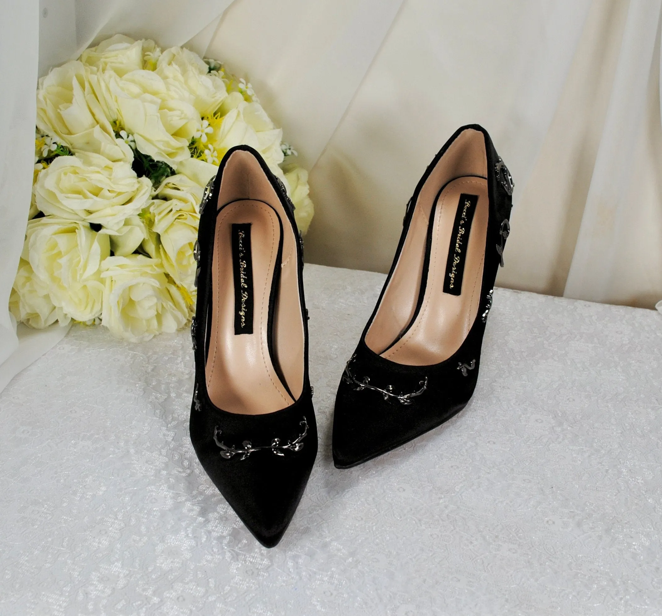 Black Filigree Vine Wedding Shoes Size UK5/US7.5