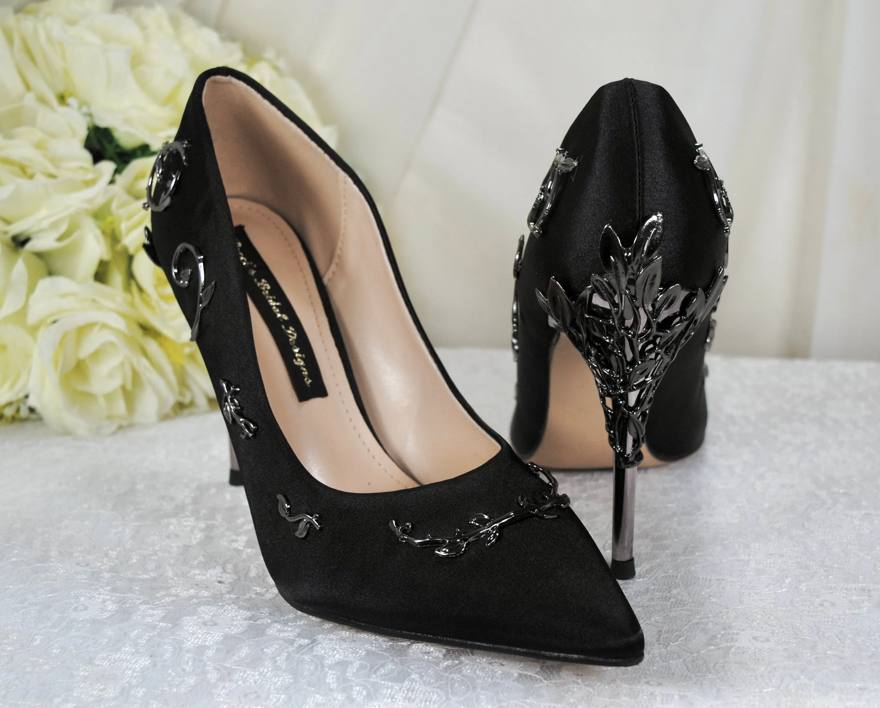Black Filigree Vine Wedding Shoes Size UK5/US7.5