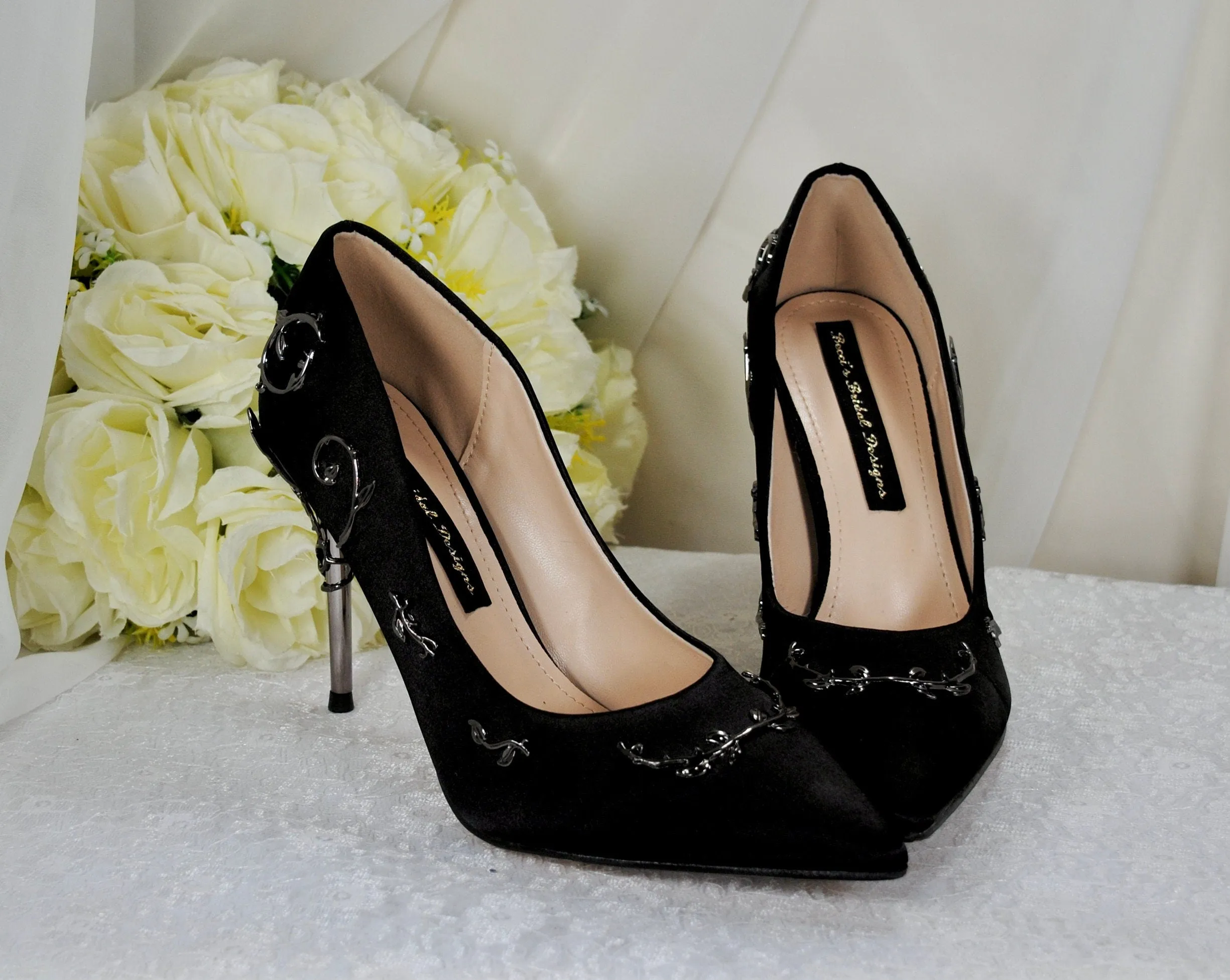 Black Filigree Vine Wedding Shoes Size UK5/US7.5