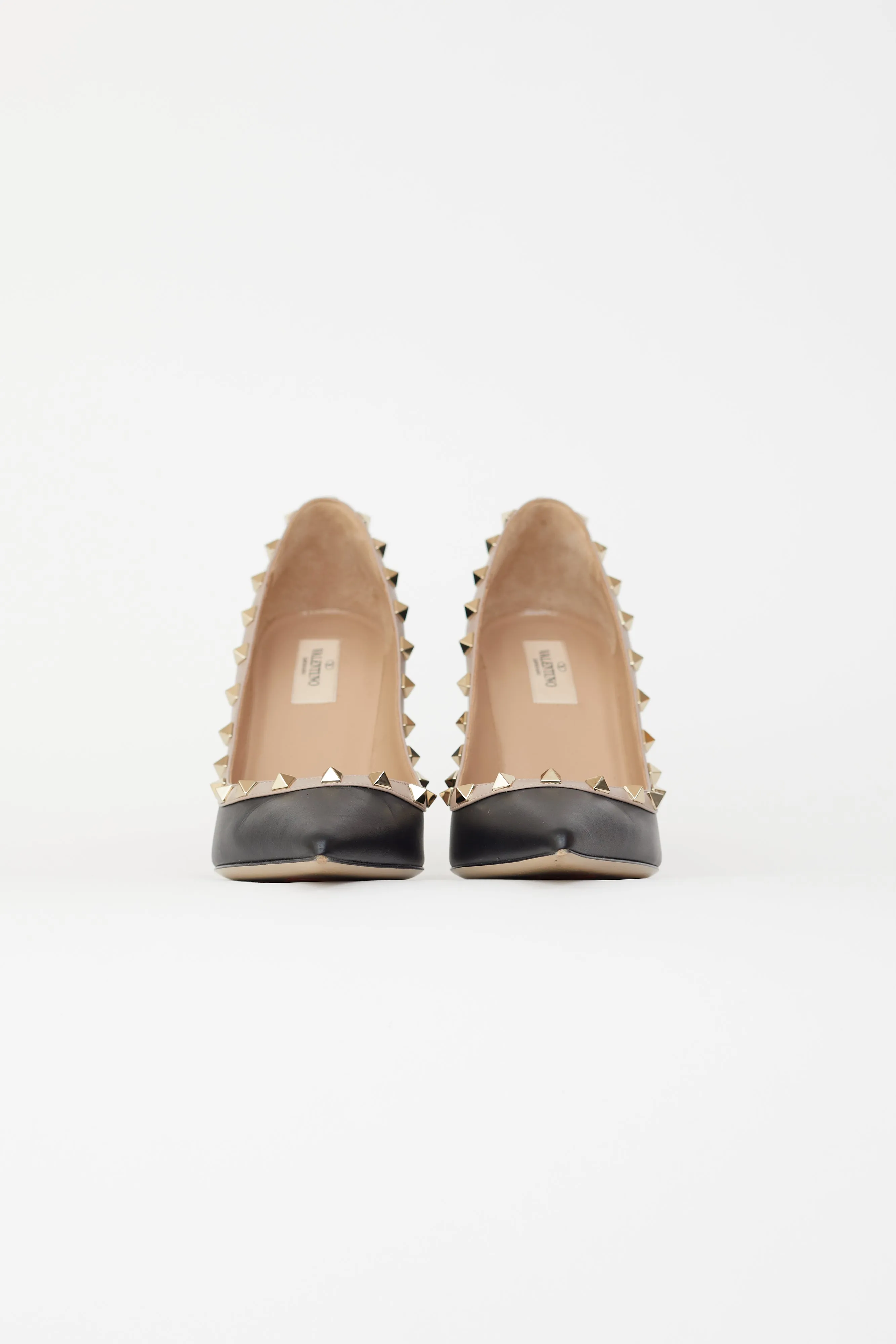 Black Leather Rockstud 100 Beige Trim Pump