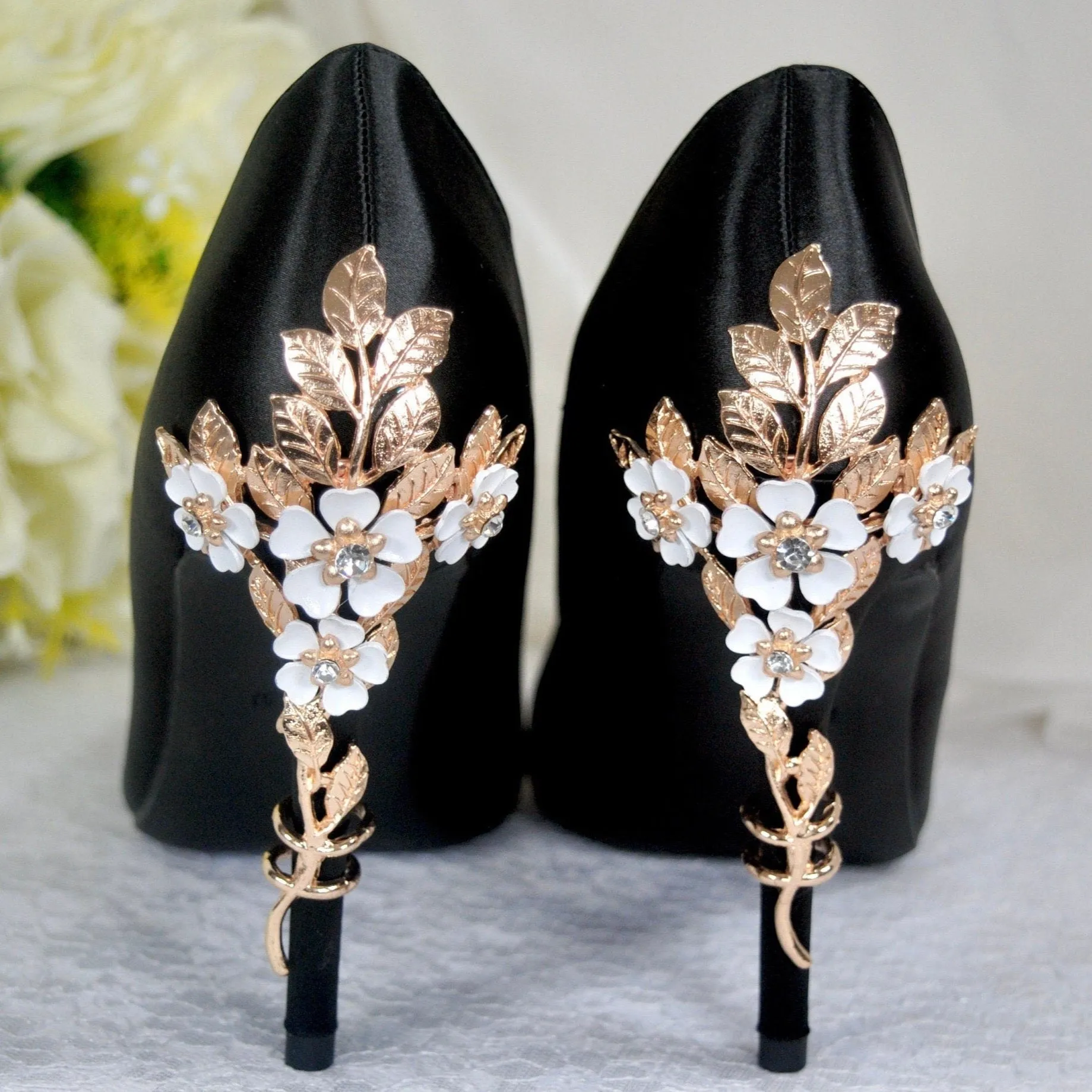 Black Satin With 'Cherry Blossom'