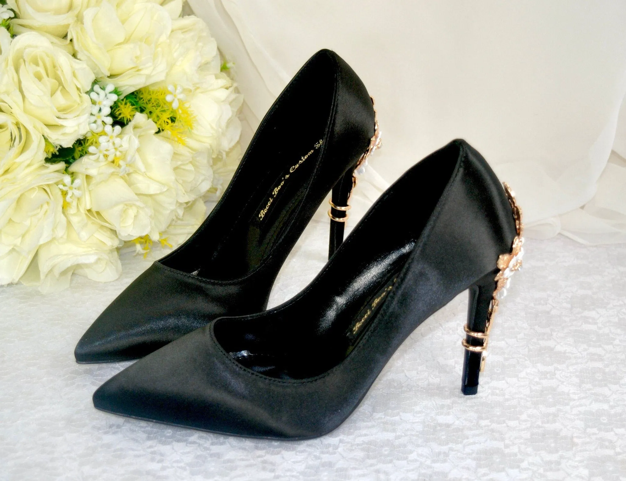 Black Satin With CHERRY BLOSSOM