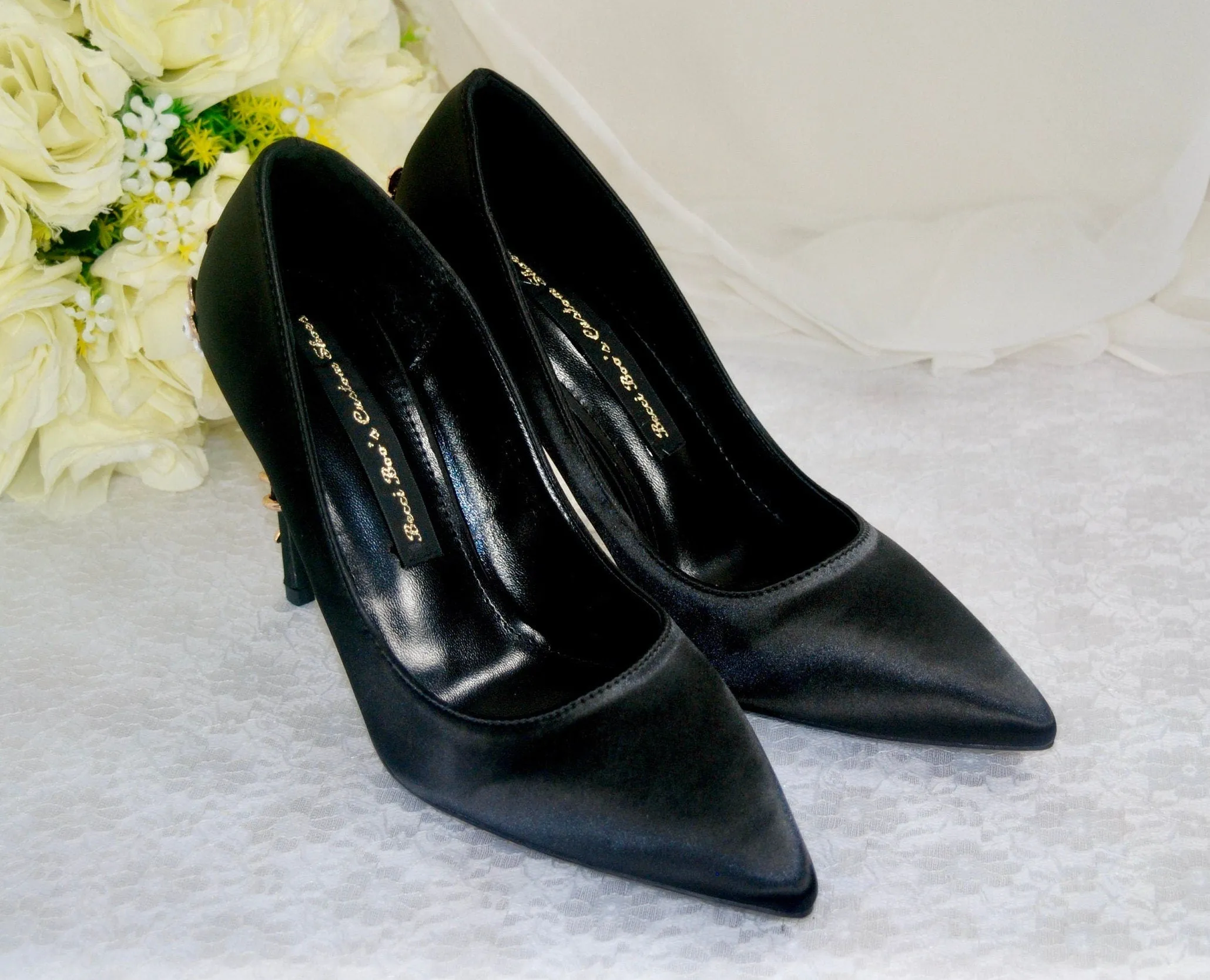 Black Satin With CHERRY BLOSSOM