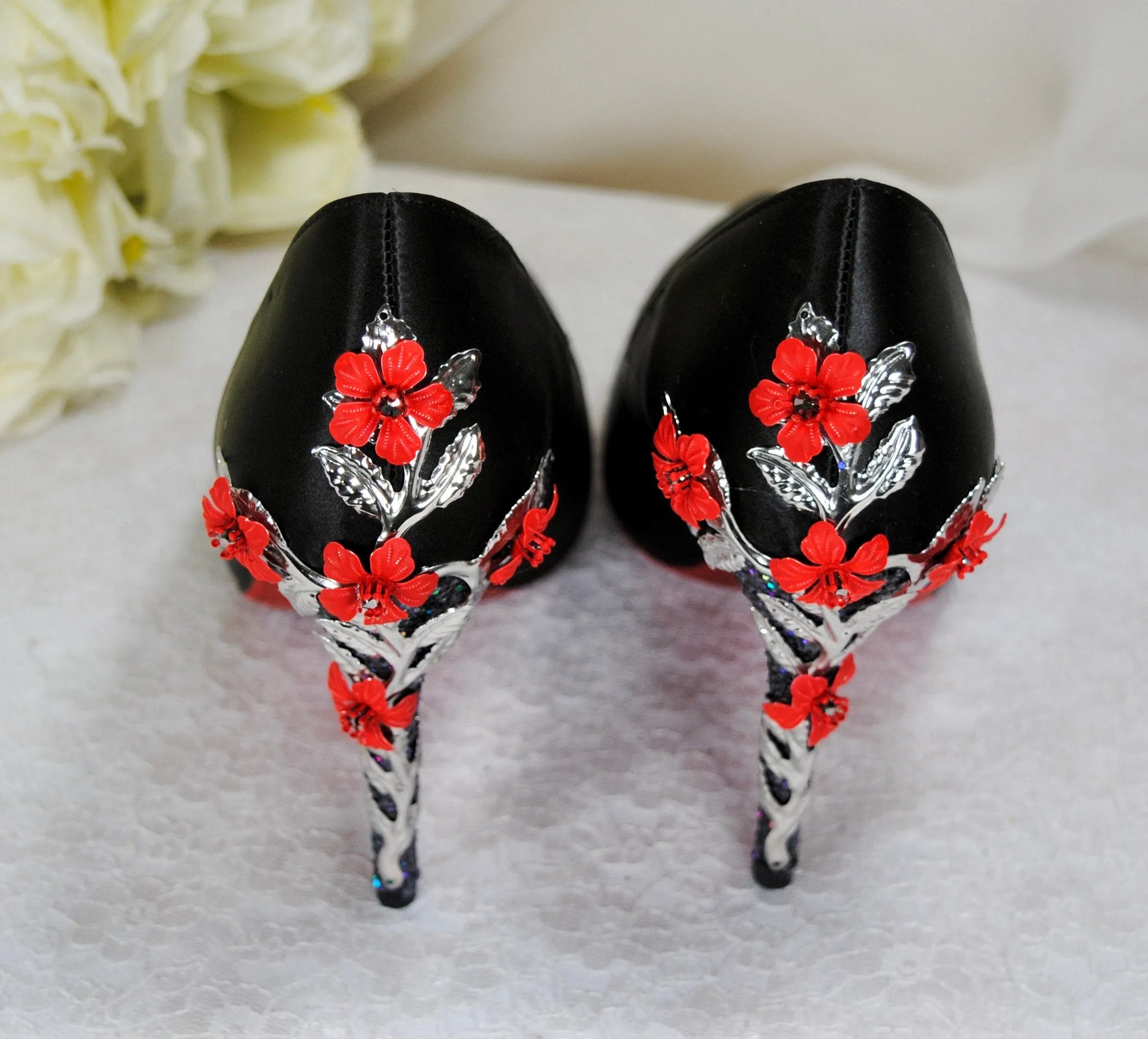 Black Satin with Red Soles Size UK6.5/US9