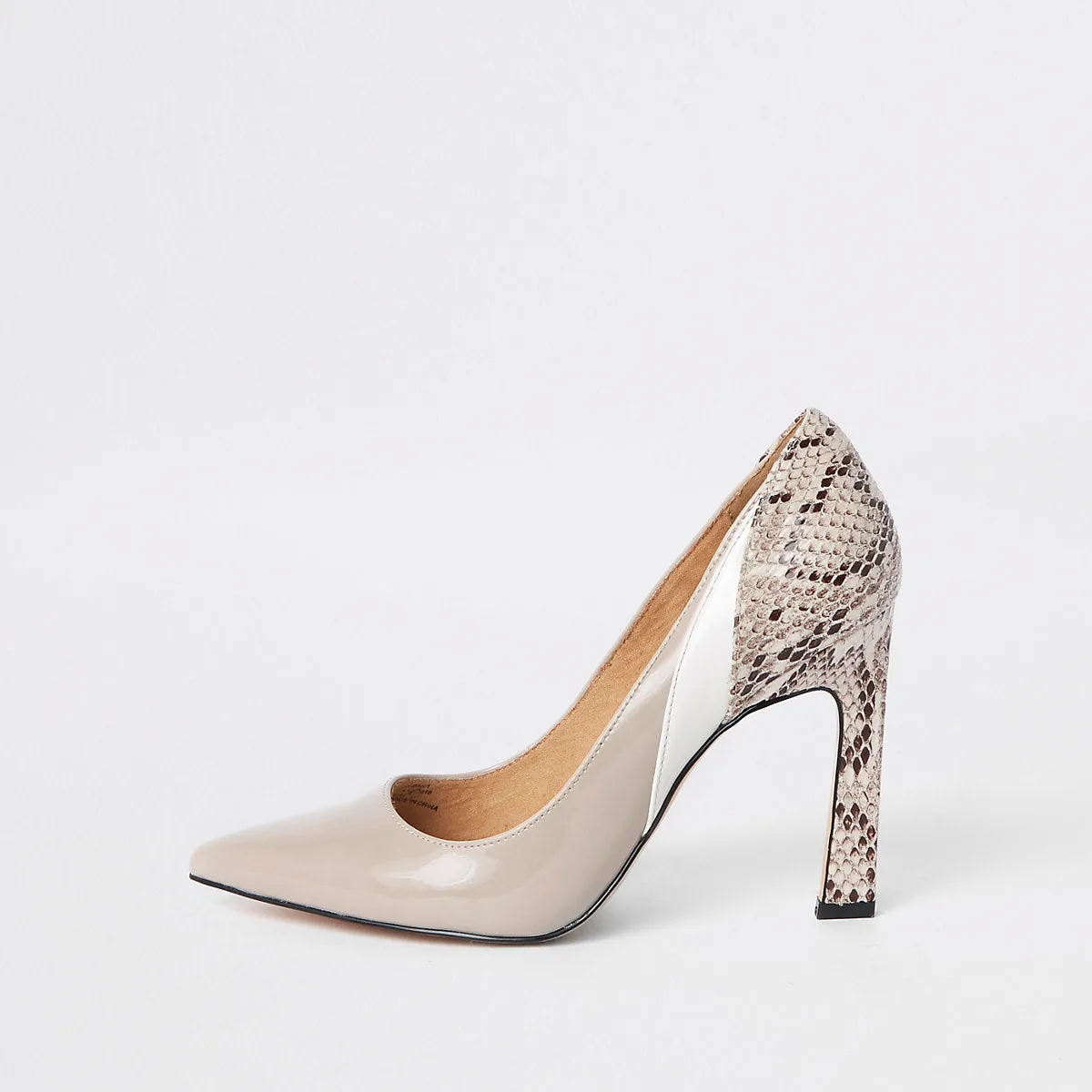 Blue printed block heel court shoes