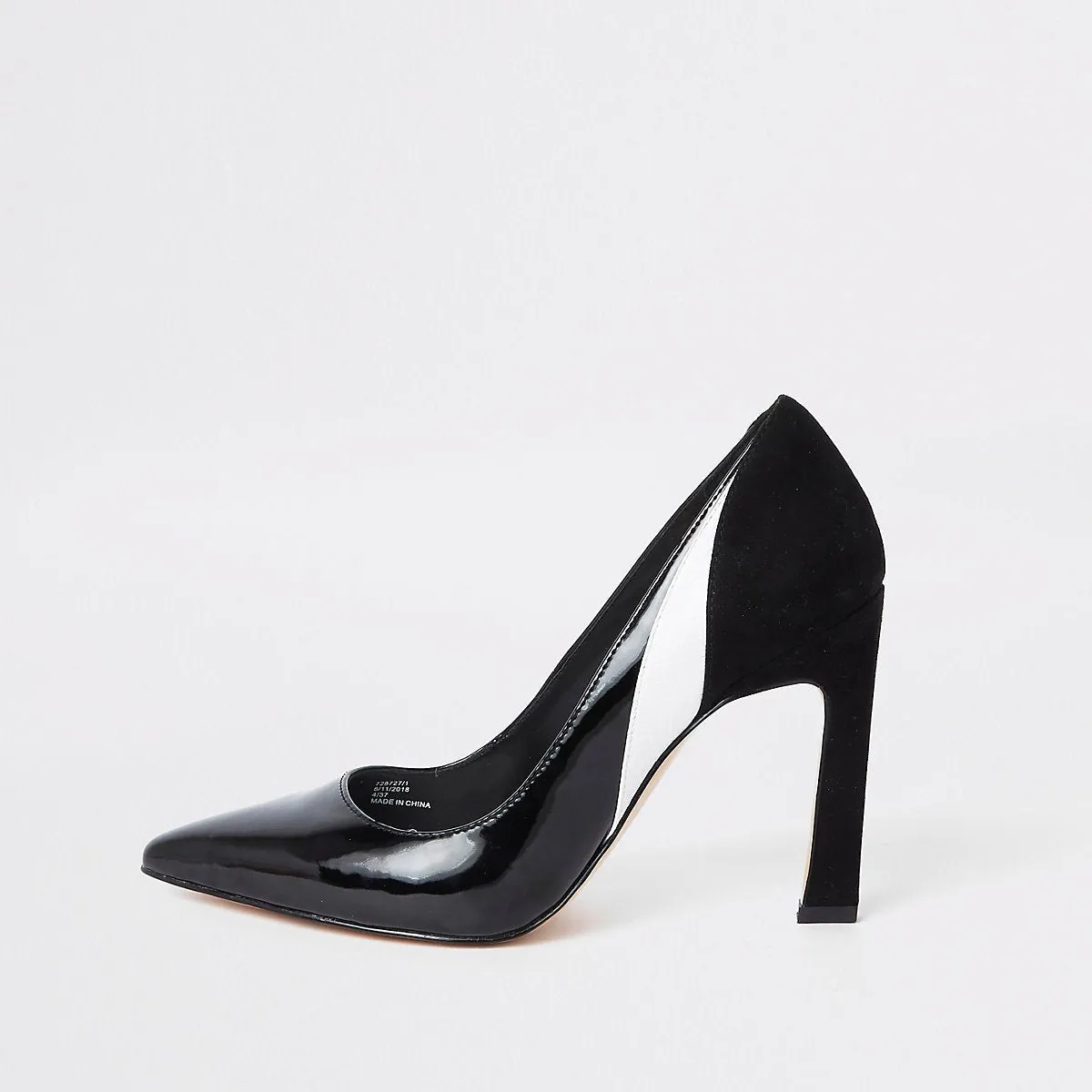 Blue printed block heel court shoes