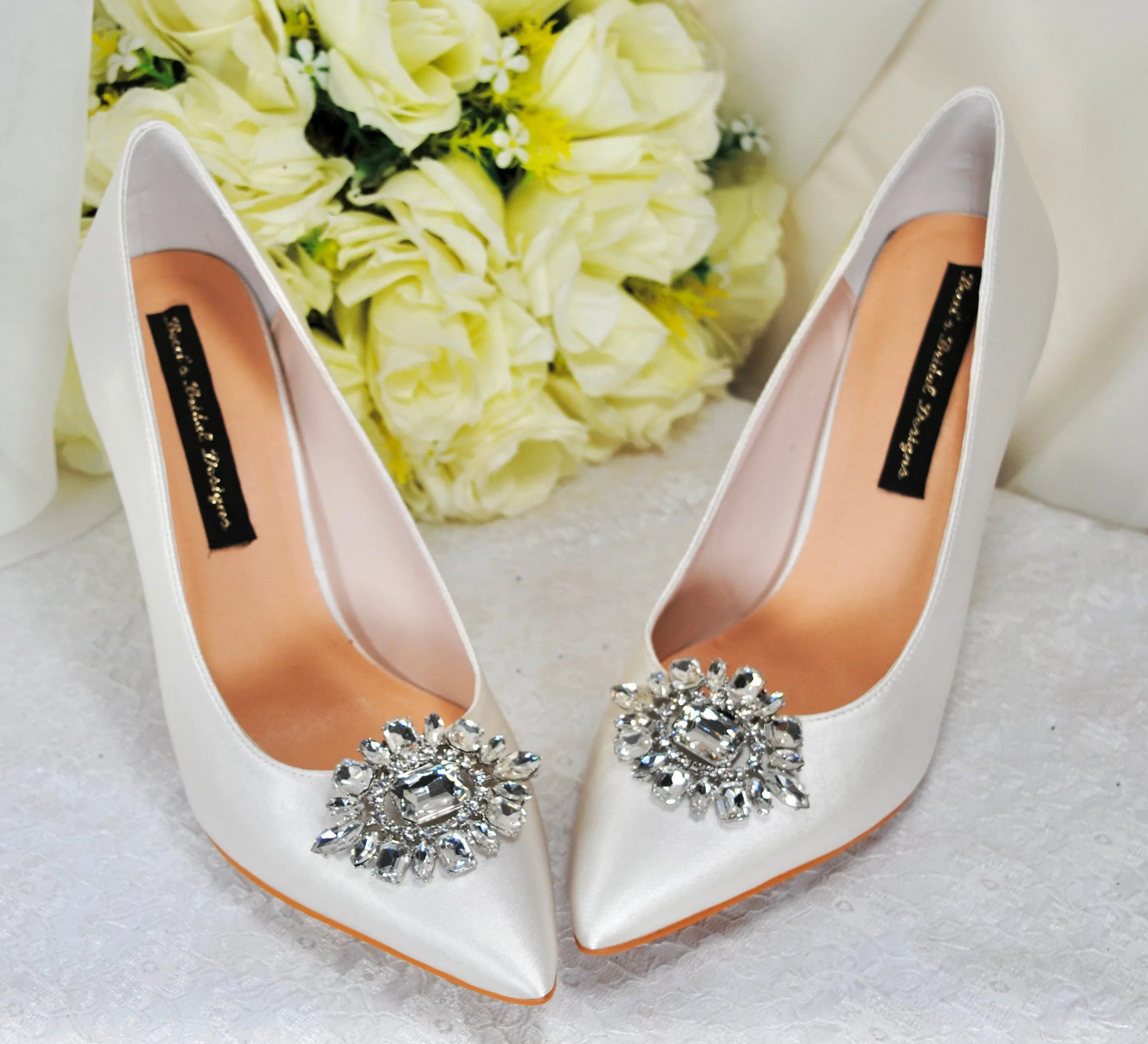 Bridal Pointed Court Shoes with Crystal Shoe Clip
