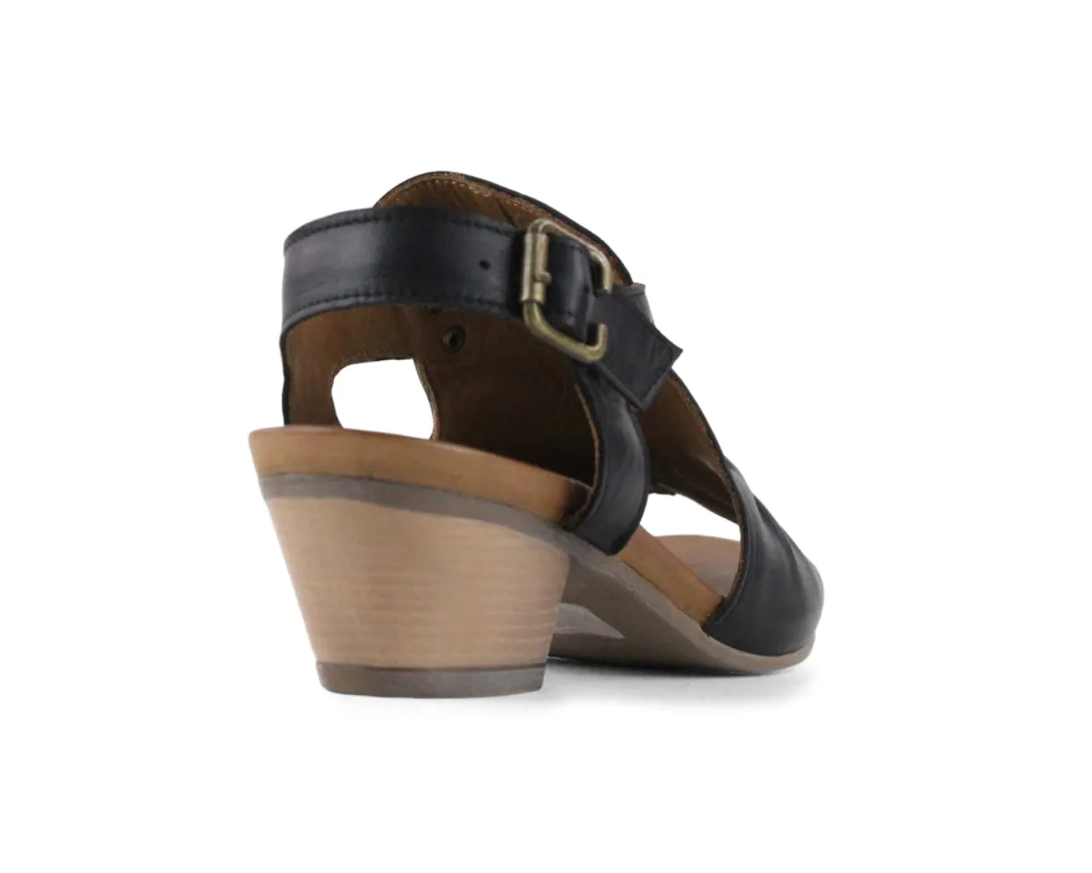 Bueno Zazoo Black Leather Open Toe Buckle Slingback Made In Turkey