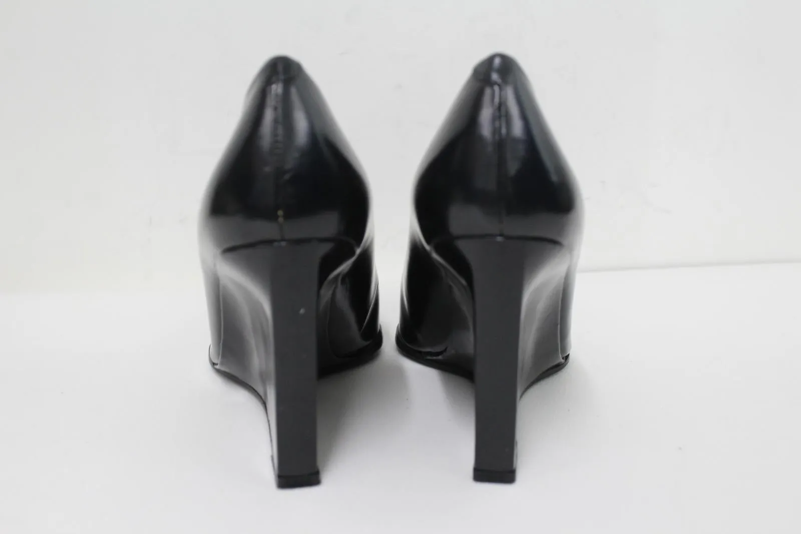 CALVIN KLEIN Ladies Black Smooth Leather High Wedge Heel Shoes EU38 UK5