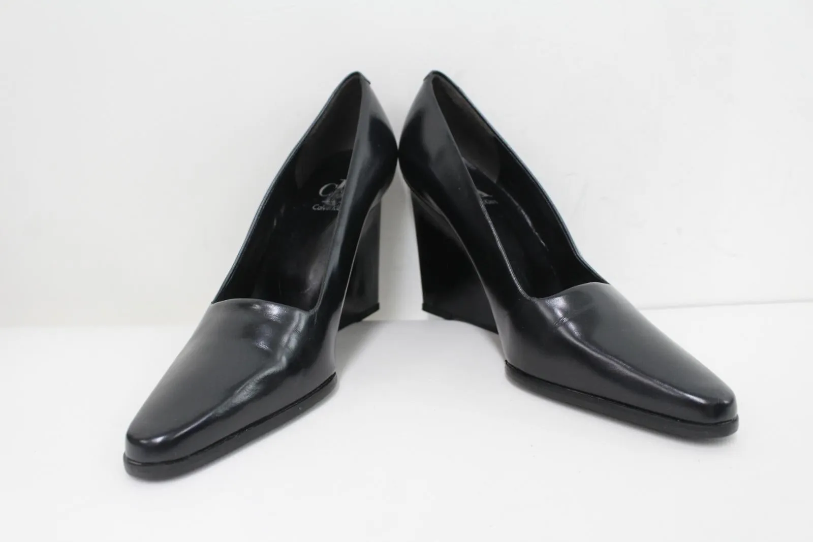 CALVIN KLEIN Ladies Black Smooth Leather High Wedge Heel Shoes EU38 UK5
