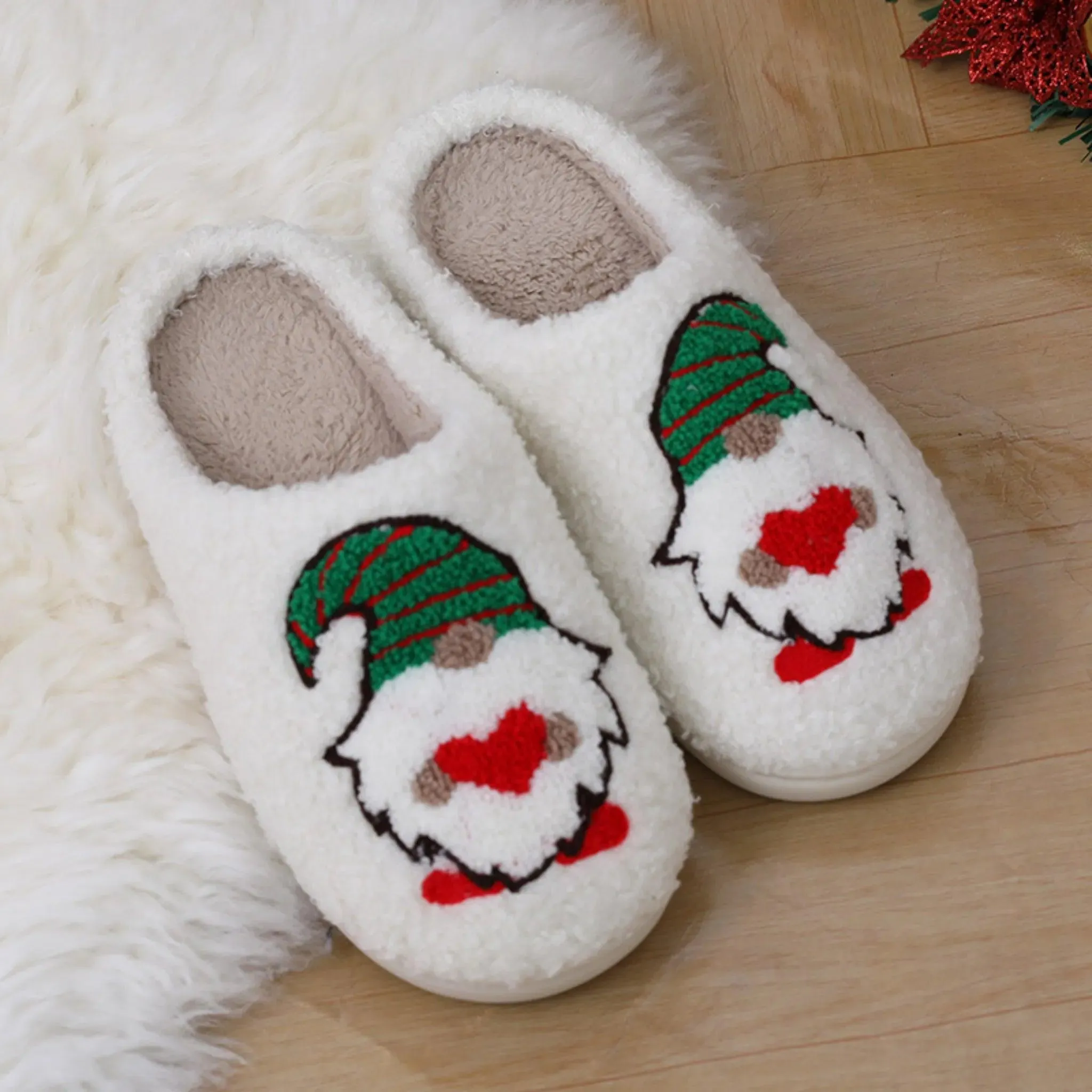 Cartoon Santa Claus Slippers – Warm Christmas Shoes for Men & Women