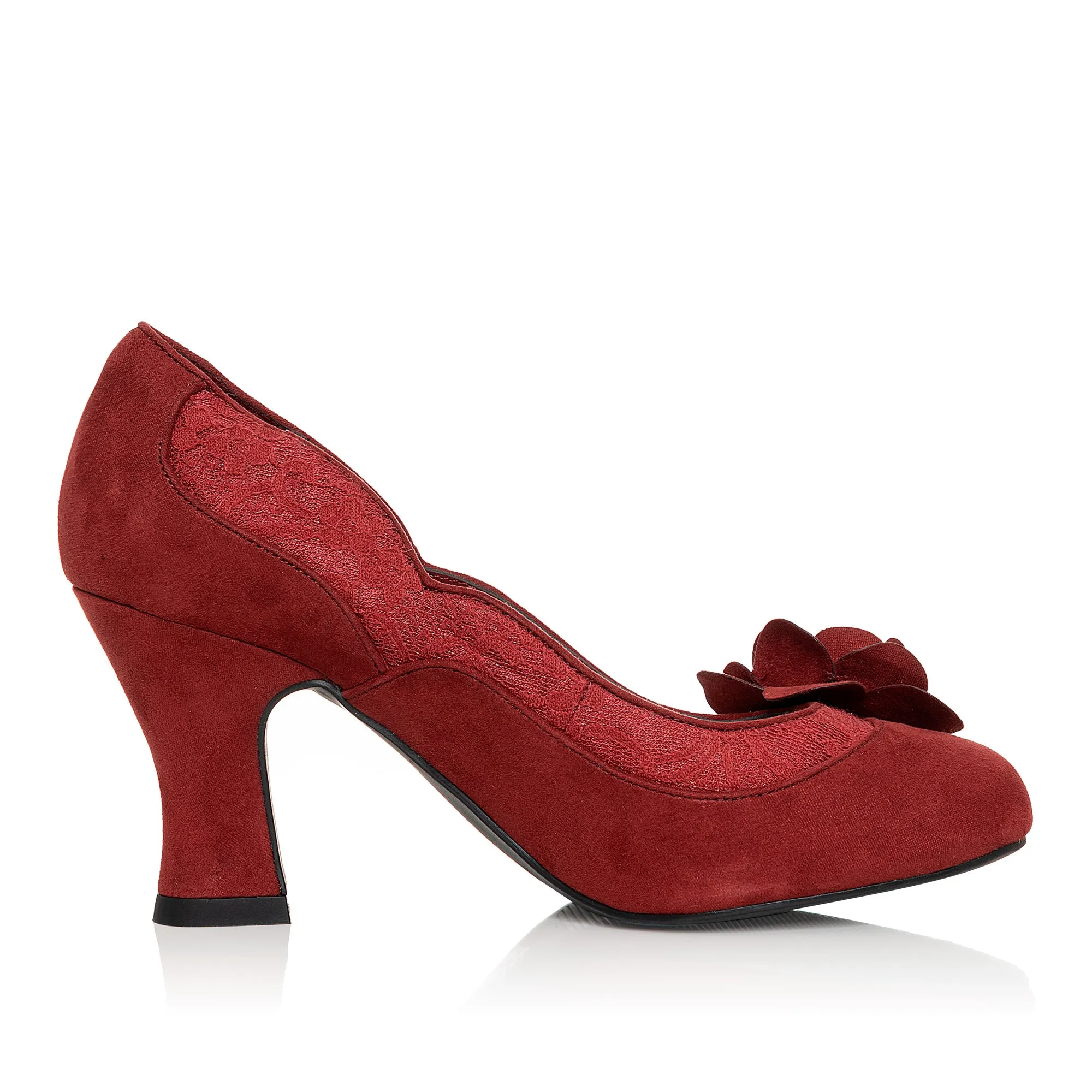 Chrissie Crimson Mid Heel Lace Court Shoe by Ruby Shoo