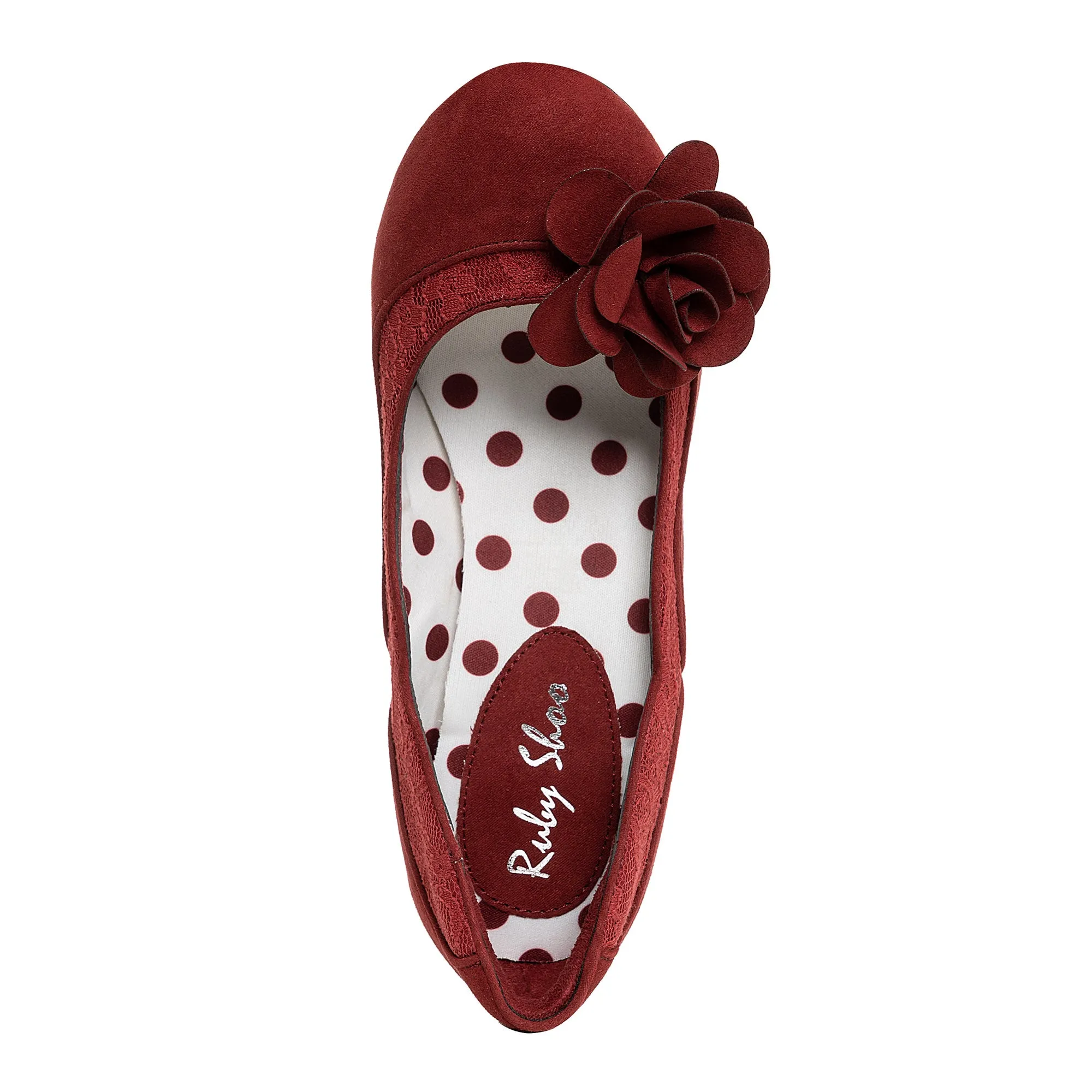 Chrissie Crimson Mid Heel Lace Court Shoe by Ruby Shoo