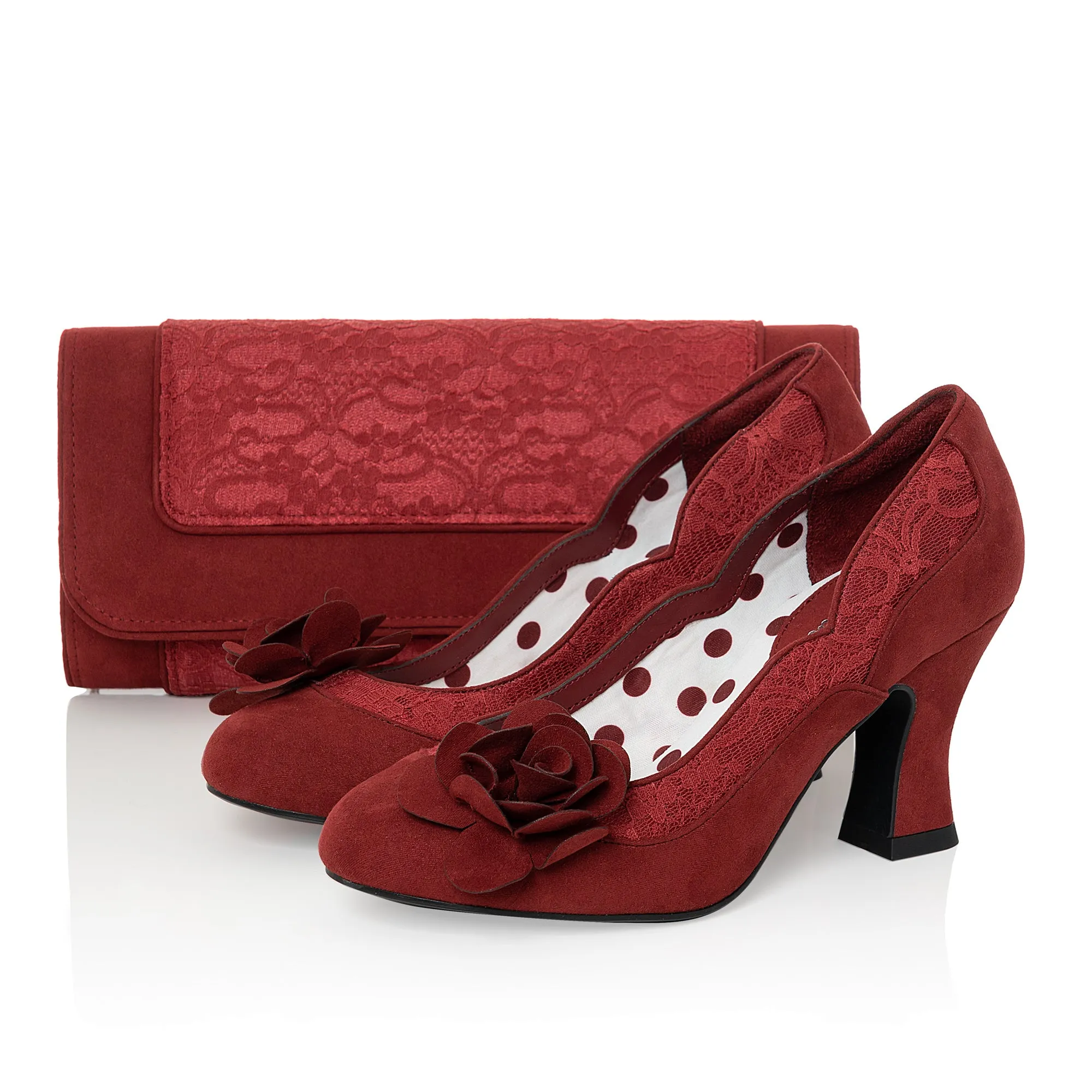 Chrissie Crimson Mid Heel Lace Court Shoe by Ruby Shoo