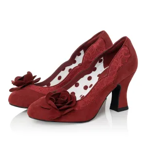 Chrissie Crimson Mid Heel Lace Court Shoe by Ruby Shoo