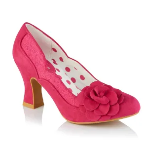 Chrissie Fuchsia Pink Mid Heel Lace Court Shoes by Ruby Shoo