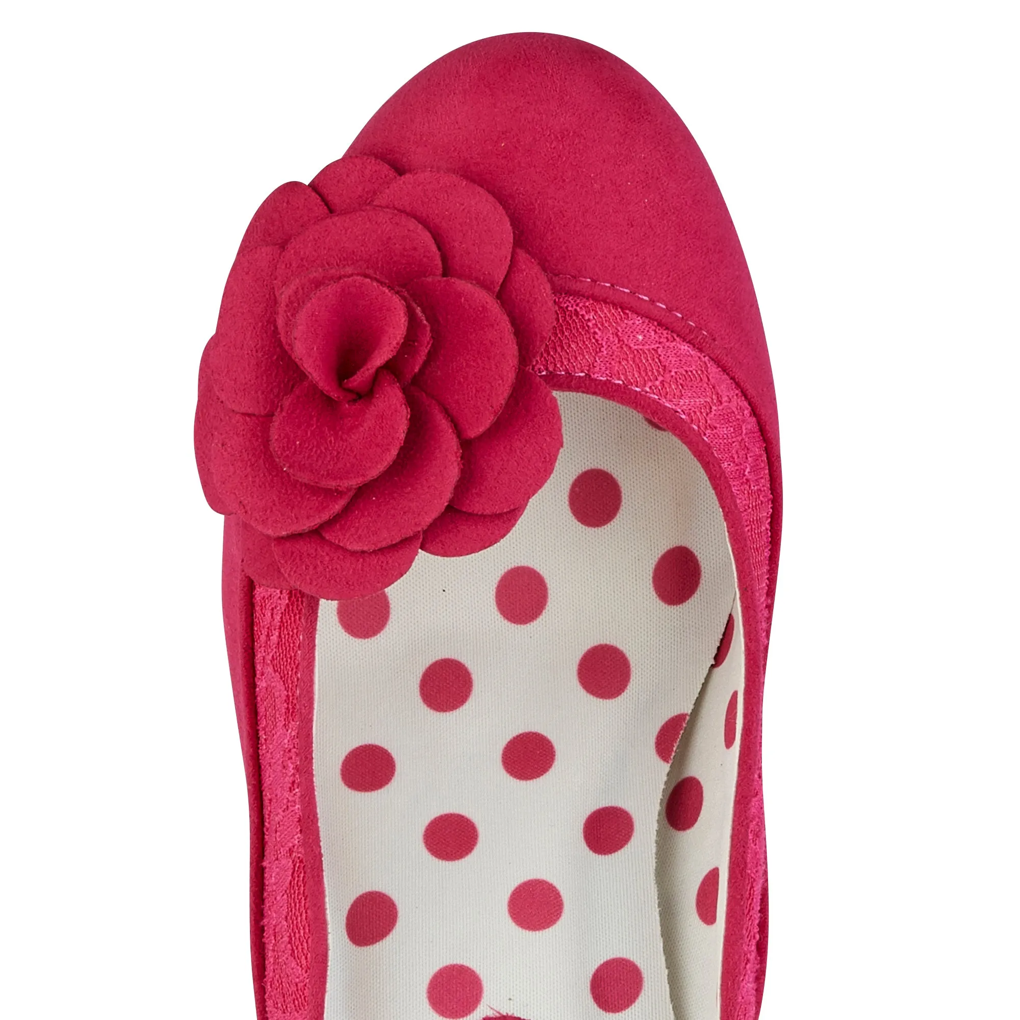 Chrissie Fuchsia Pink Mid Heel Lace Court Shoes by Ruby Shoo