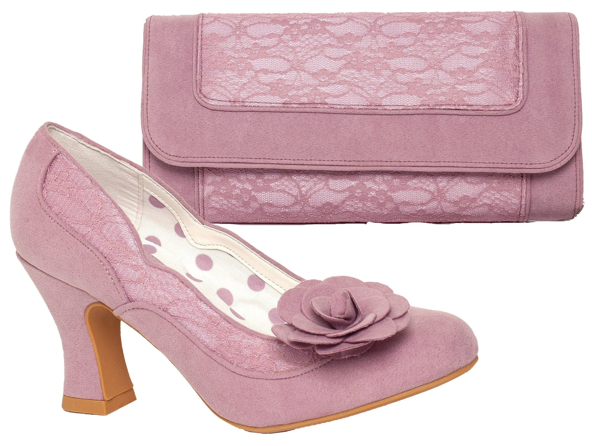 Chrissie Mauve Pink Mid Heel Lace Court Shoe by Ruby Shoo *BELLE DIVINO EXCLUSIVE*