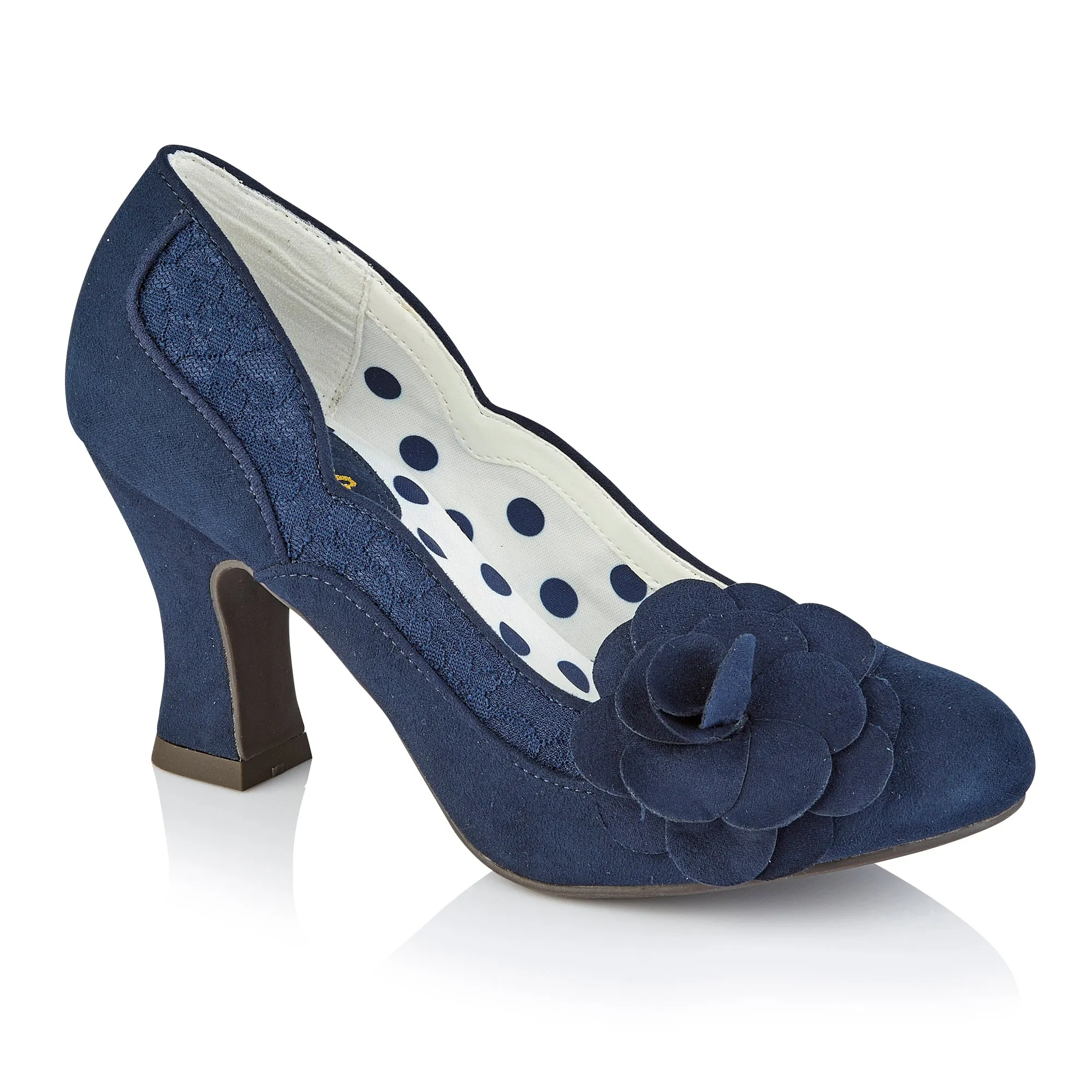 Chrissie Navy Blue Mid Heel Lace Court Shoes by Ruby Shoo