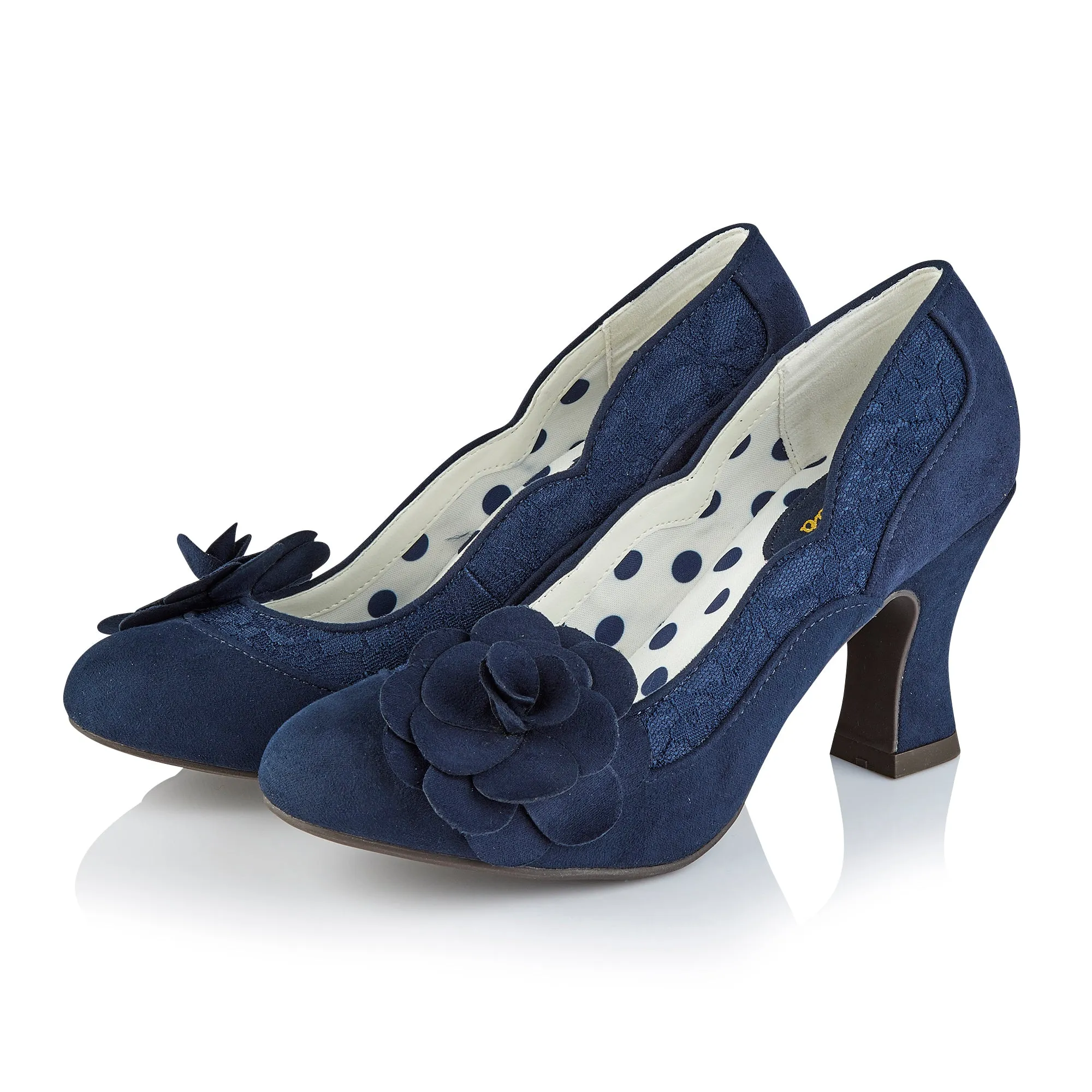 Chrissie Navy Blue Mid Heel Lace Court Shoes by Ruby Shoo