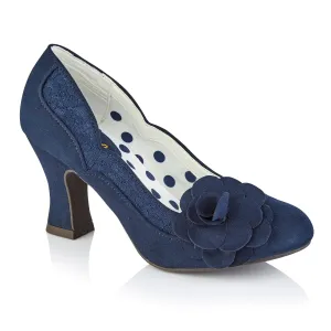 Chrissie Navy Blue Mid Heel Lace Court Shoes by Ruby Shoo