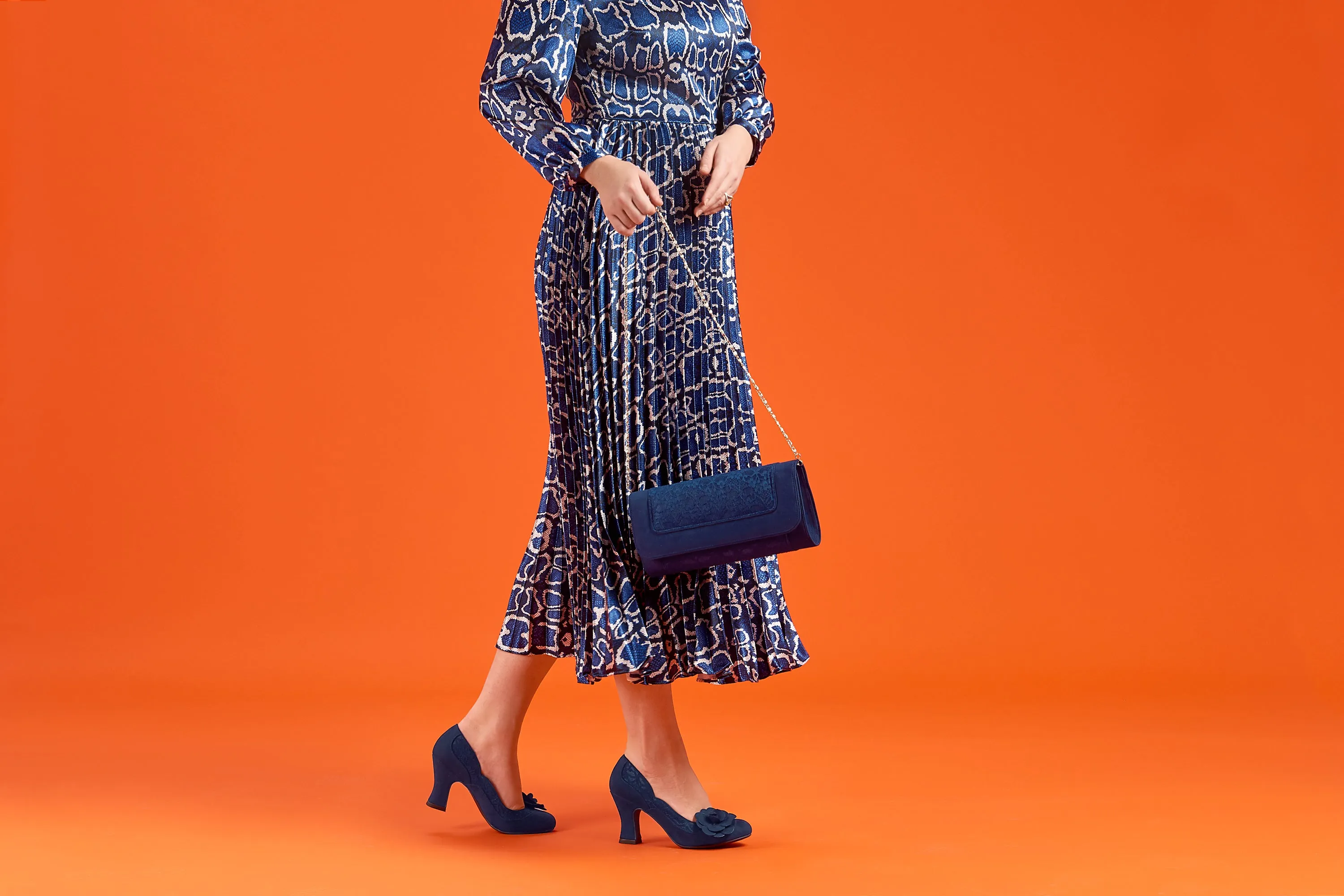 Chrissie Navy Blue Mid Heel Lace Court Shoes by Ruby Shoo