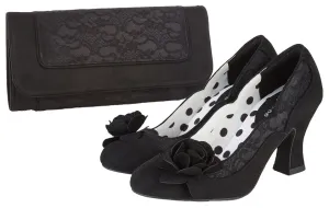 Chrissie Noir Black Mid Heel Lace Court Shoes & Matching Tirana Bag by Ruby Shoo