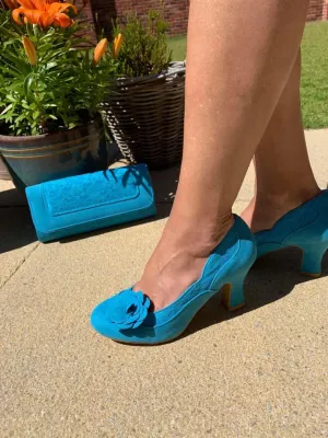 Chrissie Turquoise Blue Mid Heel Lace Court Shoes & Matching Tirana Bag by Ruby Shoo