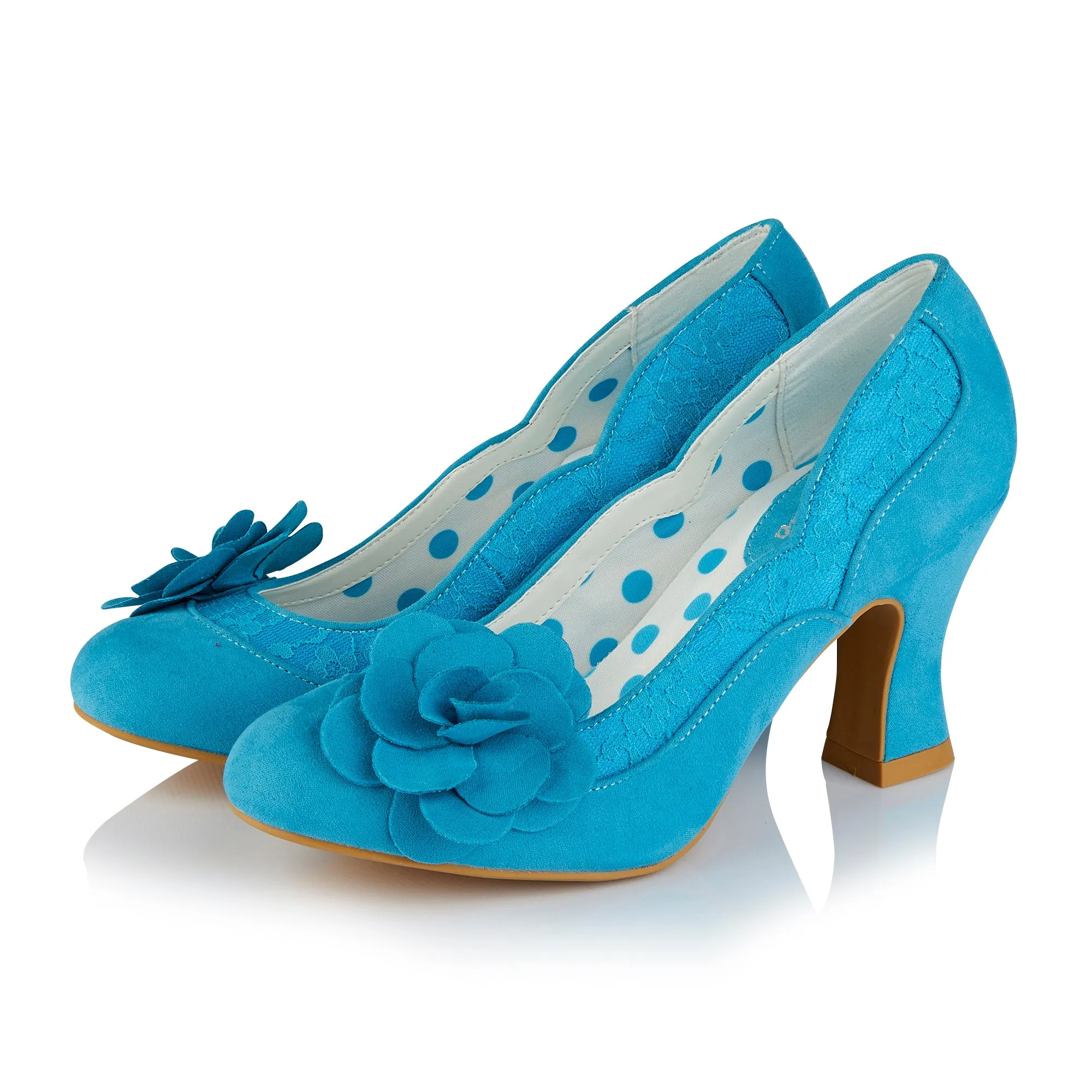 Chrissie Turquoise Blue Mid Heel Lace Court Shoes & Matching Tirana Bag by Ruby Shoo
