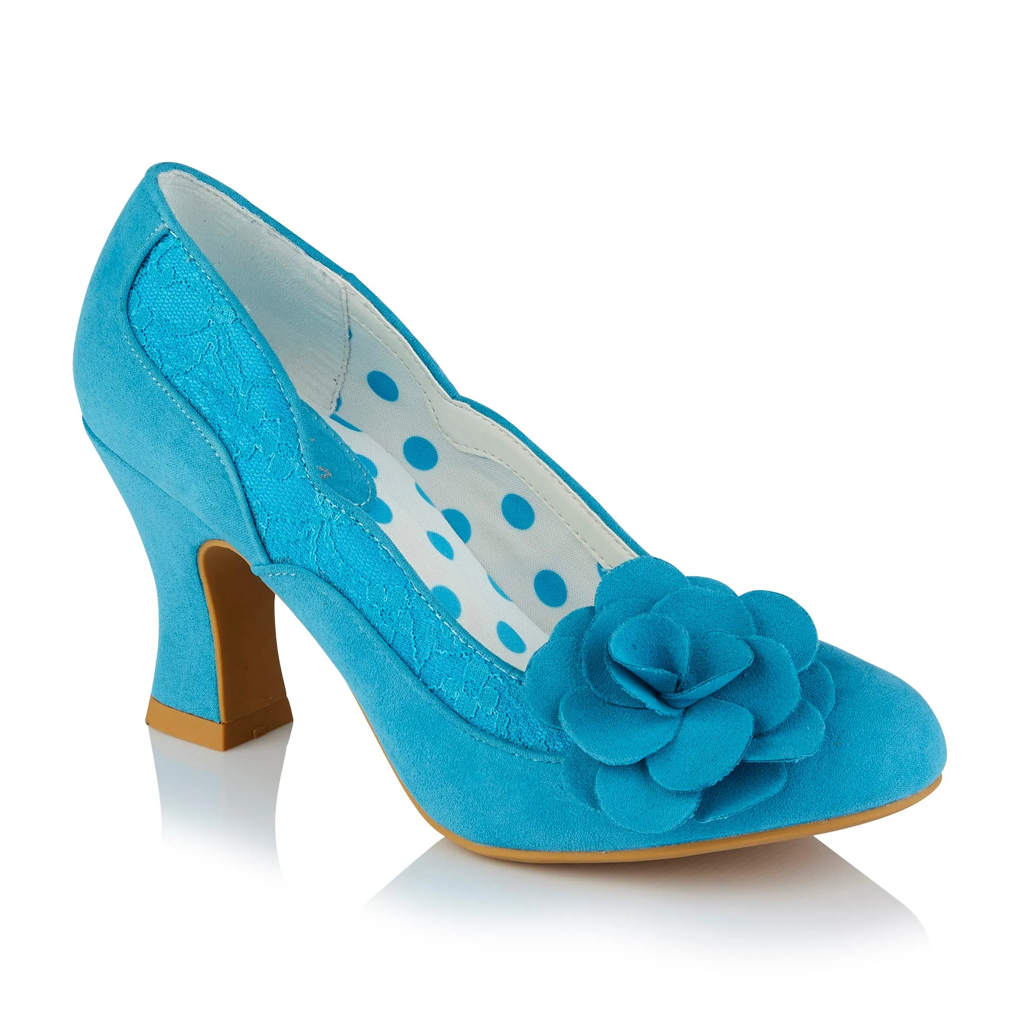 Chrissie Turquoise Blue Mid Heel Lace Court Shoes by Ruby Shoo