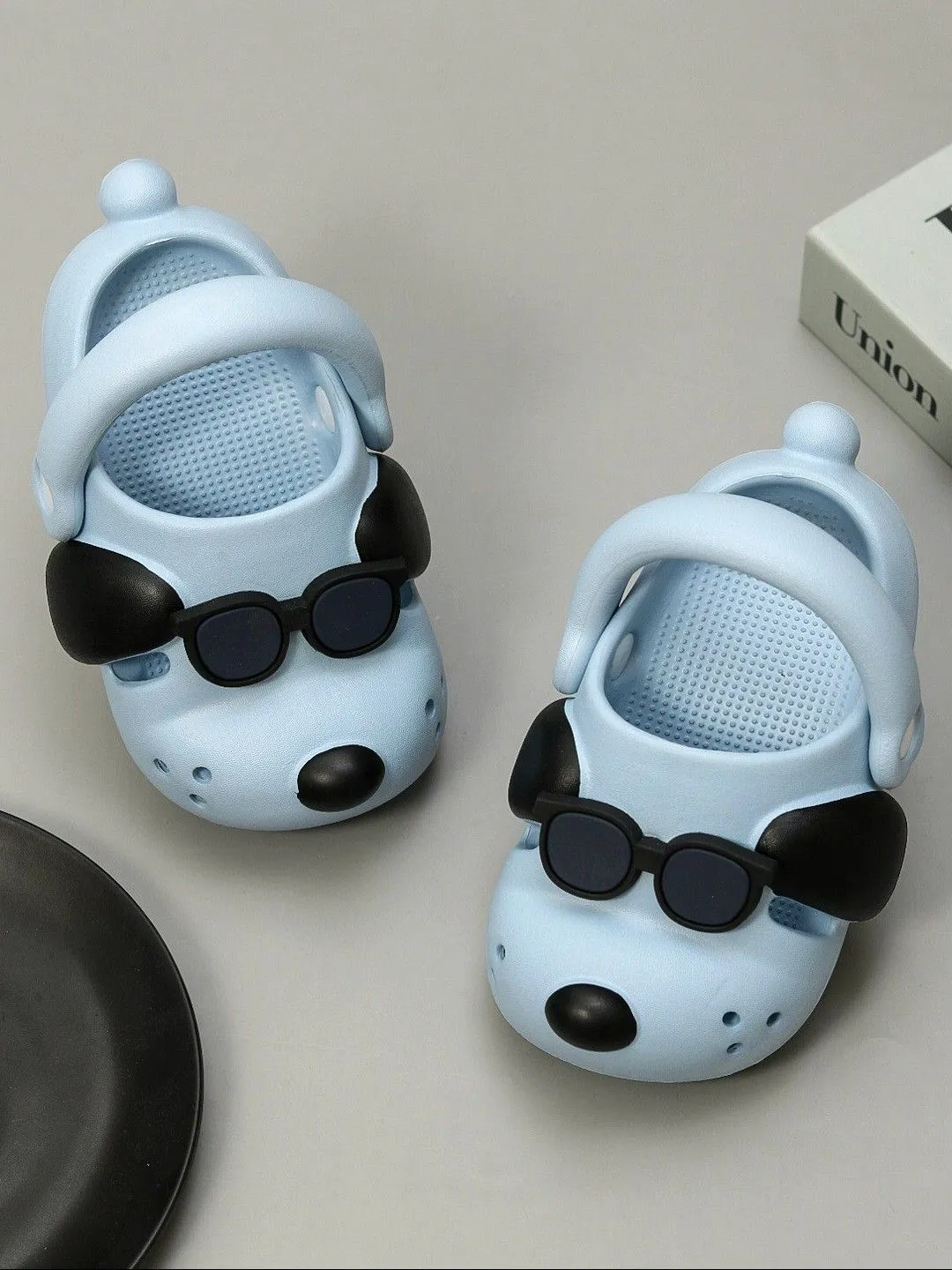 Cool Boy's Clogs - Stylish Sky Blue with Sunglasses Puppy Design