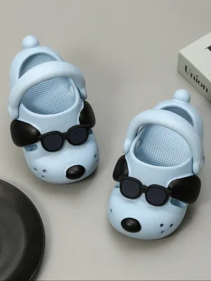 Cool Boy's Clogs - Stylish Sky Blue with Sunglasses Puppy Design
