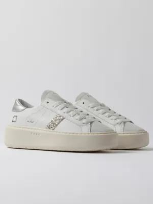 D.A.T.E. Women's Hill Low Platform Calf White Silver Trainers W421-HP-CA-WS