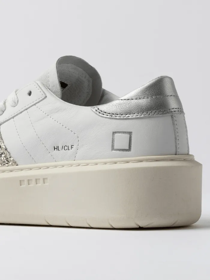 D.A.T.E. Women's Hill Low Platform Calf White Silver Trainers W421-HP-CA-WS
