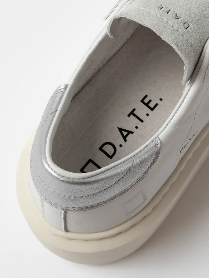 D.A.T.E. Women's Hill Low Platform Calf White Silver Trainers W421-HP-CA-WS