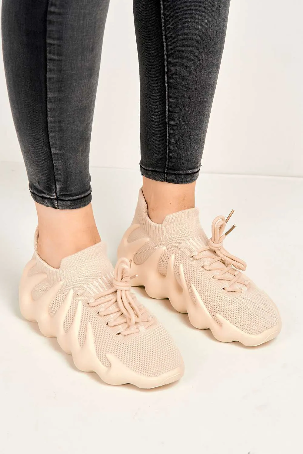 Desirae Structured Sole Lace-up Trainers in Bone